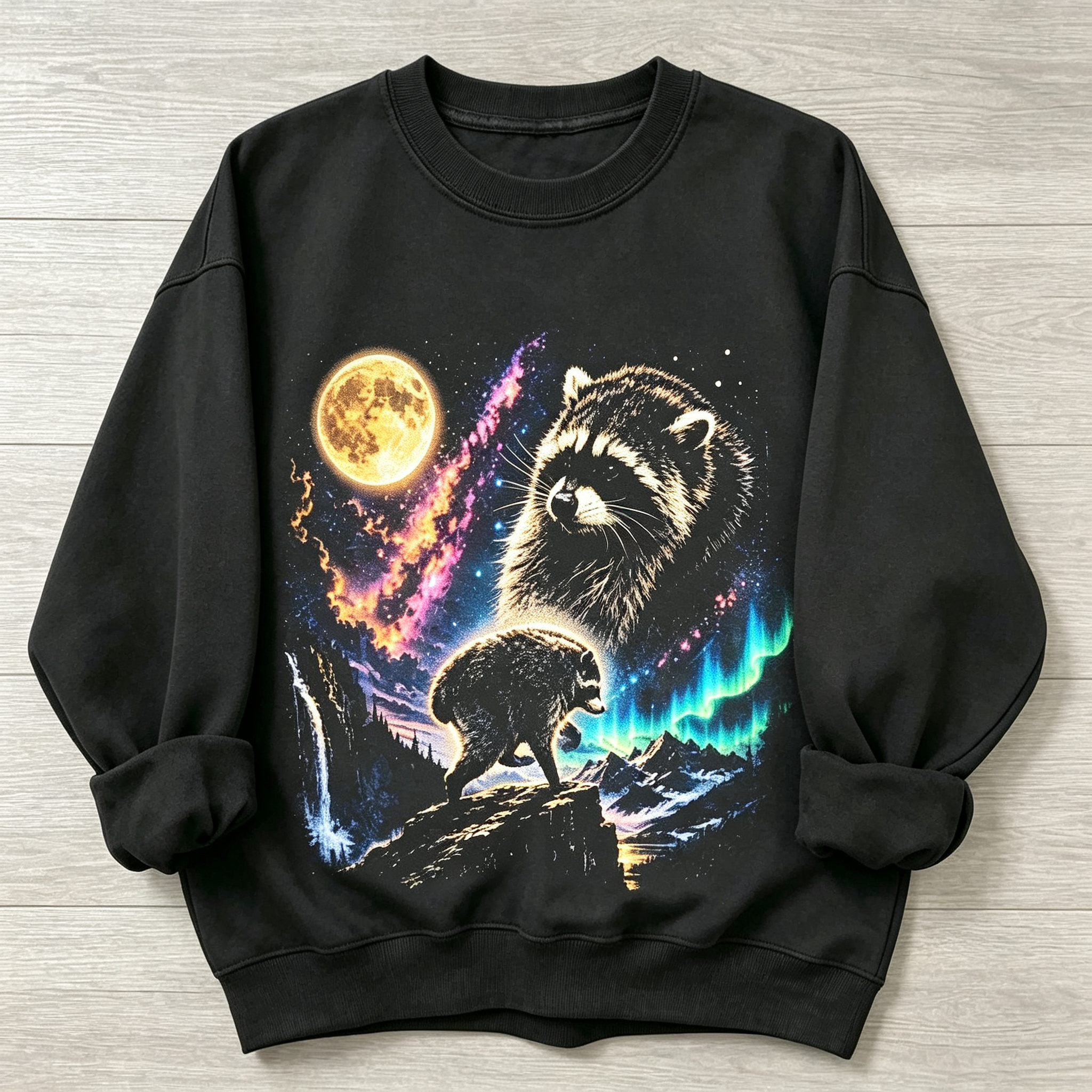 Jimothy Raccoon Cosmic Night Scene Sweatshirt