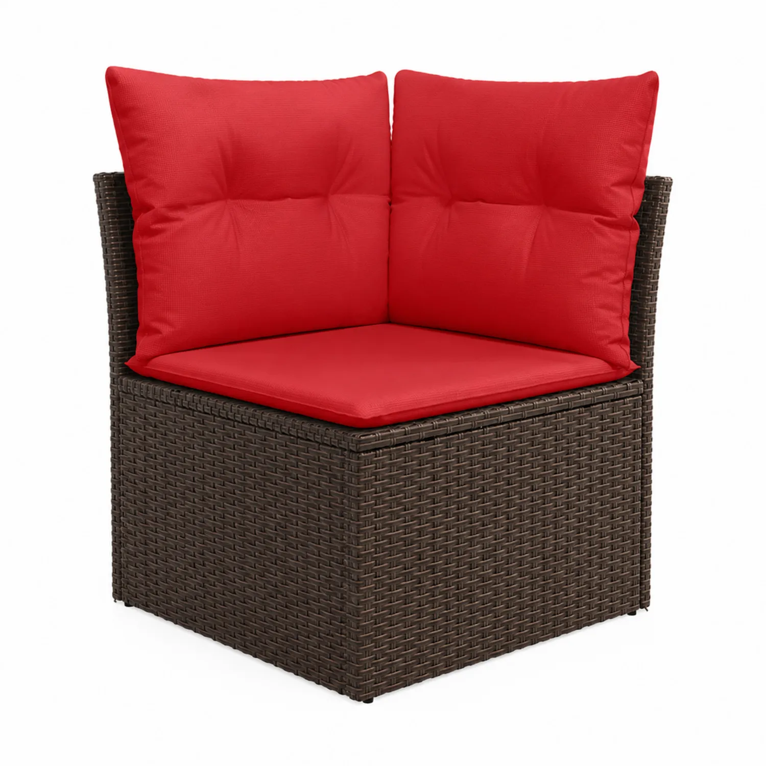 Divano Angolare in Rattan Sintetico con Cuscini in Poliestere Rossi