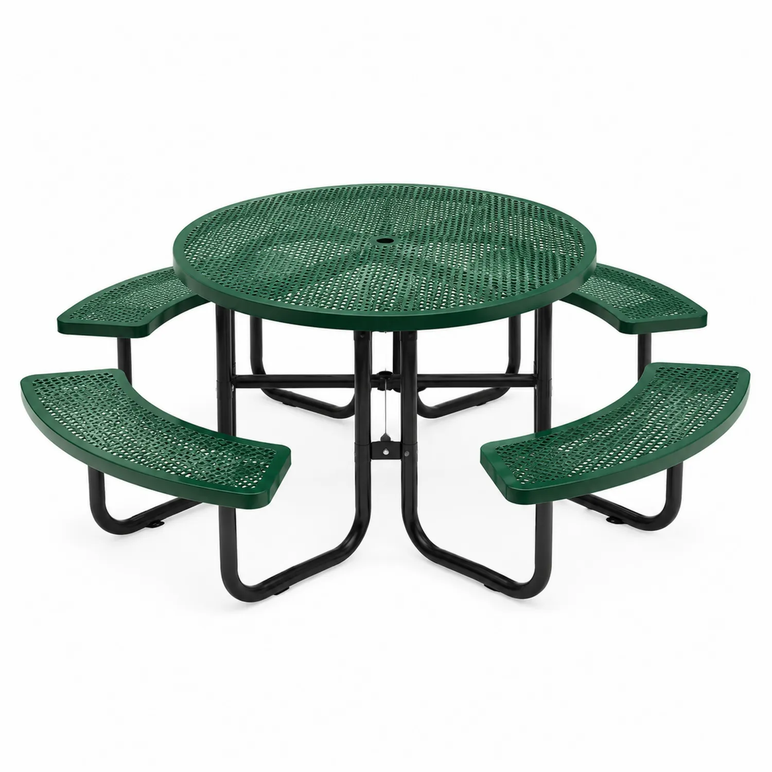 Tavolo da picnic in acciaio con panchine integrate, Verde