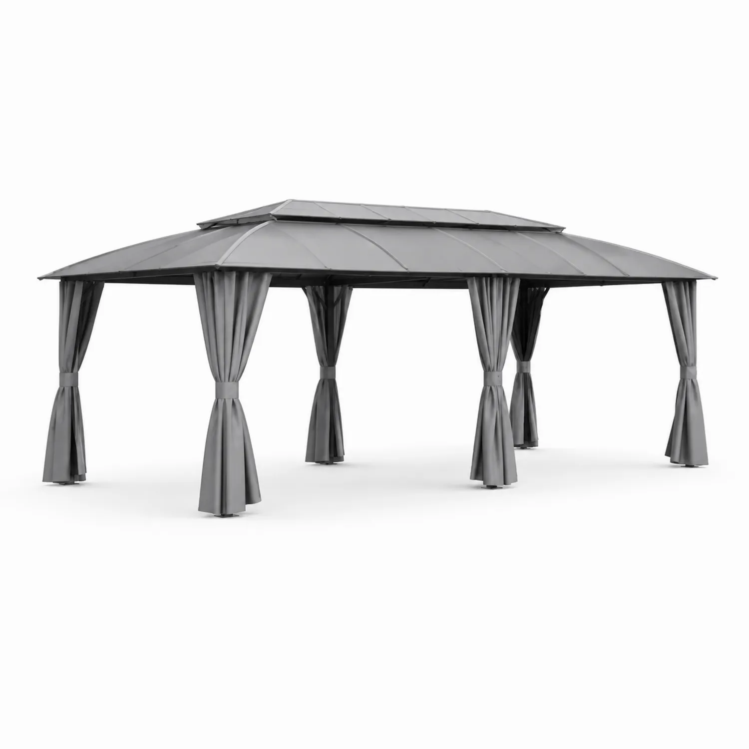 Gazebo rettangolare in metallo con tende in poliestere grigie 500x300 cm