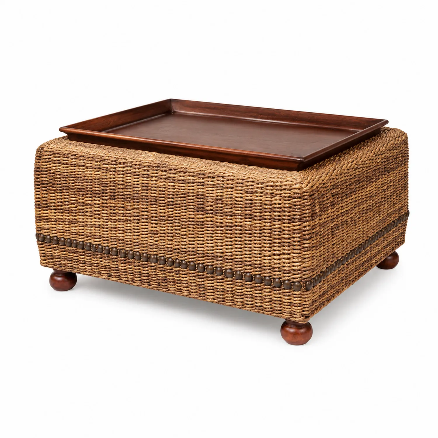 Tavolino da caffè in rattan con vassoio in legno massello 50x50x40cm