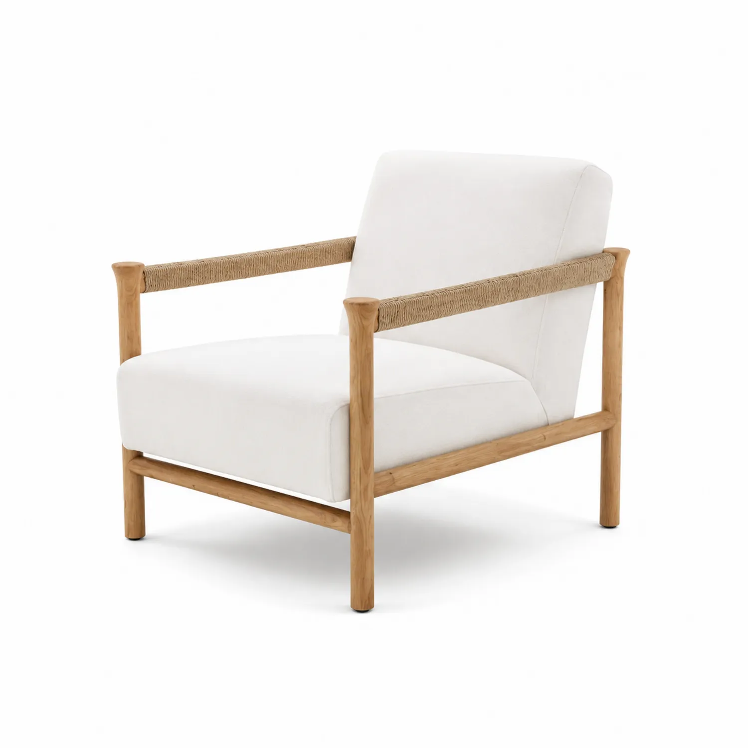 Poltrona in Legno di Quercia con Rivestimento in Poliestere Bianco