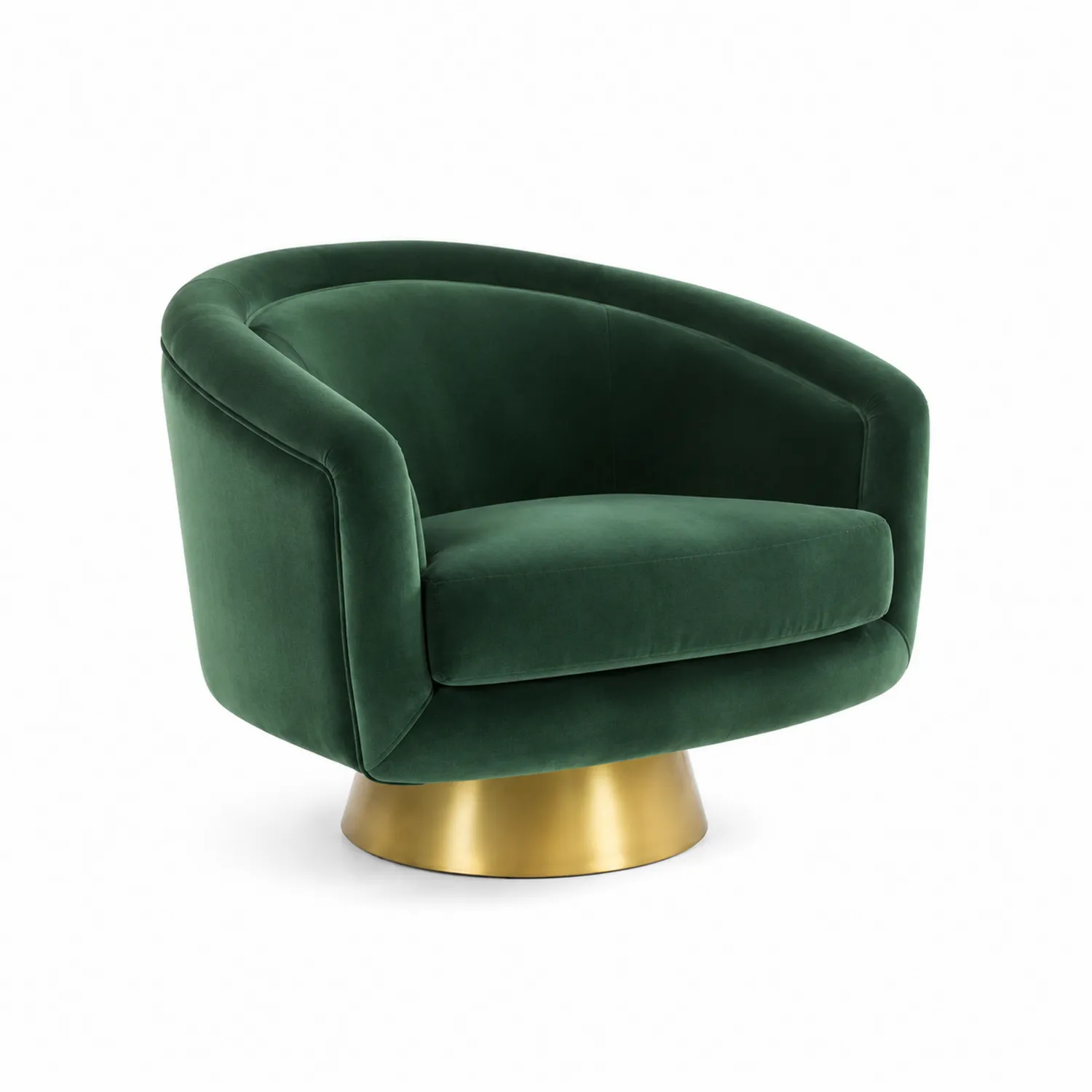 Poltrona in velluto verde con base in metallo ottone