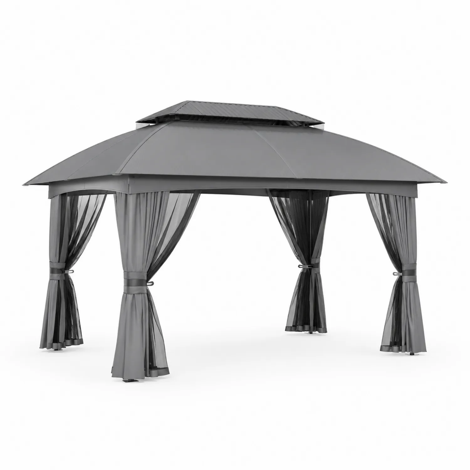 Gazebo da Giardino in Acciaio e Poliestere Grigio 300x400 cm