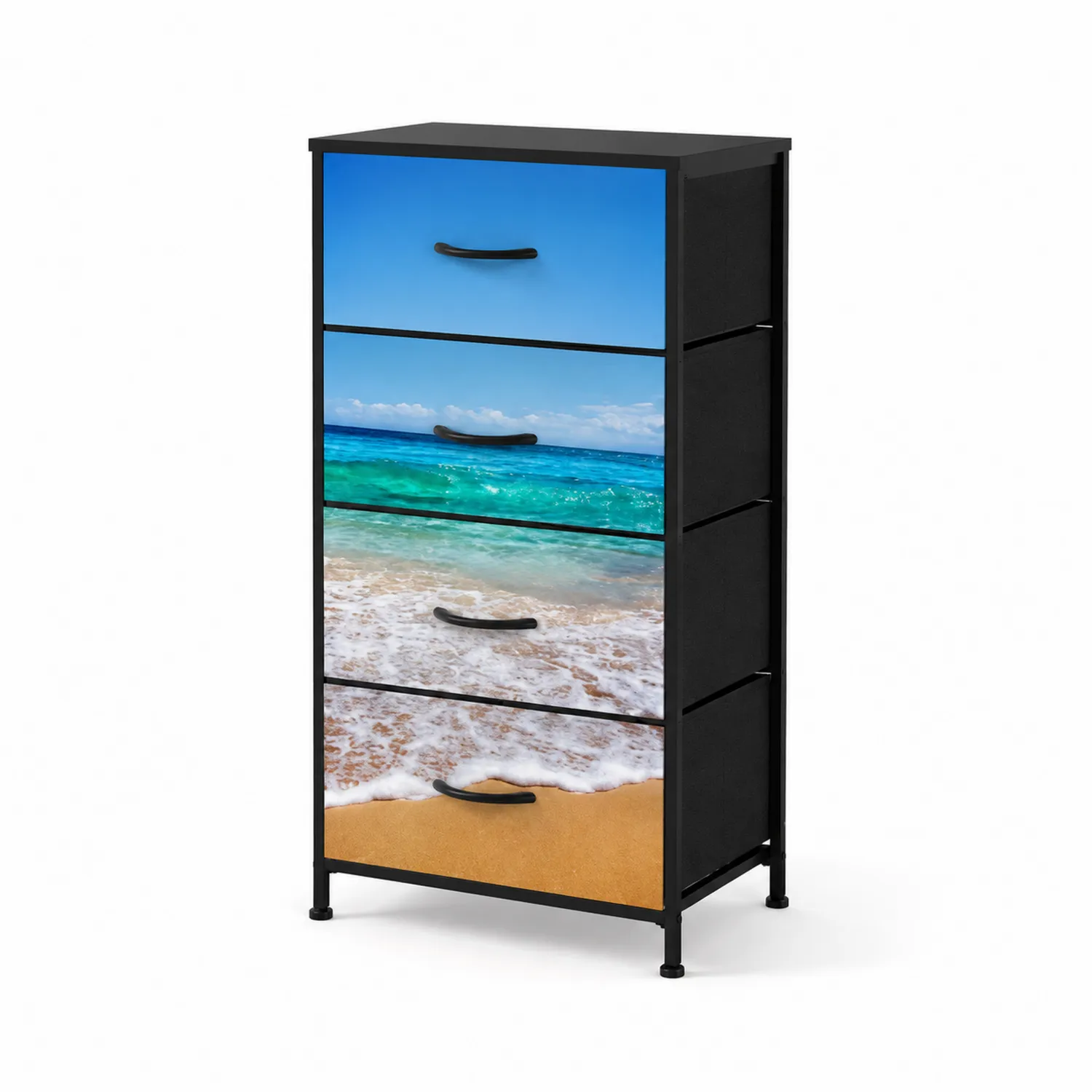 Cassettiera verticale in metallo e MDF con stampa a tema spiaggia 90x30x40 cm