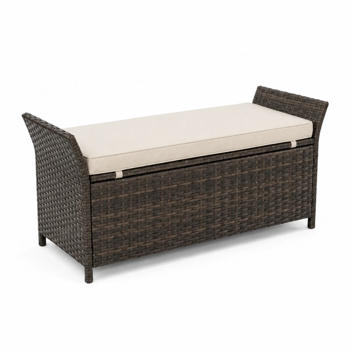 Panca in rattan sintetico con seduta in poliestere beige