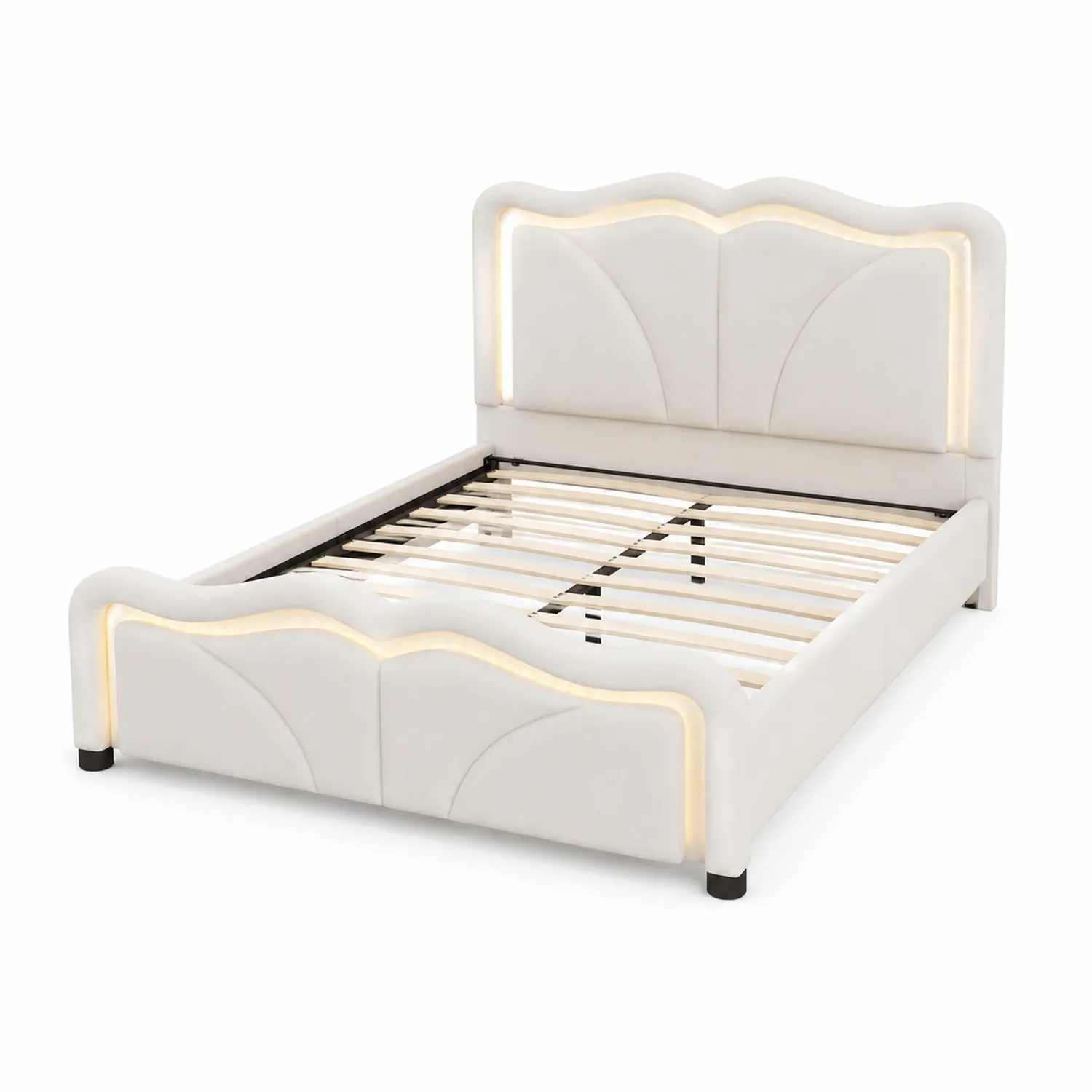 Letto matrimoniale in legno e eco-pelle con LED integrato 210x160 cm