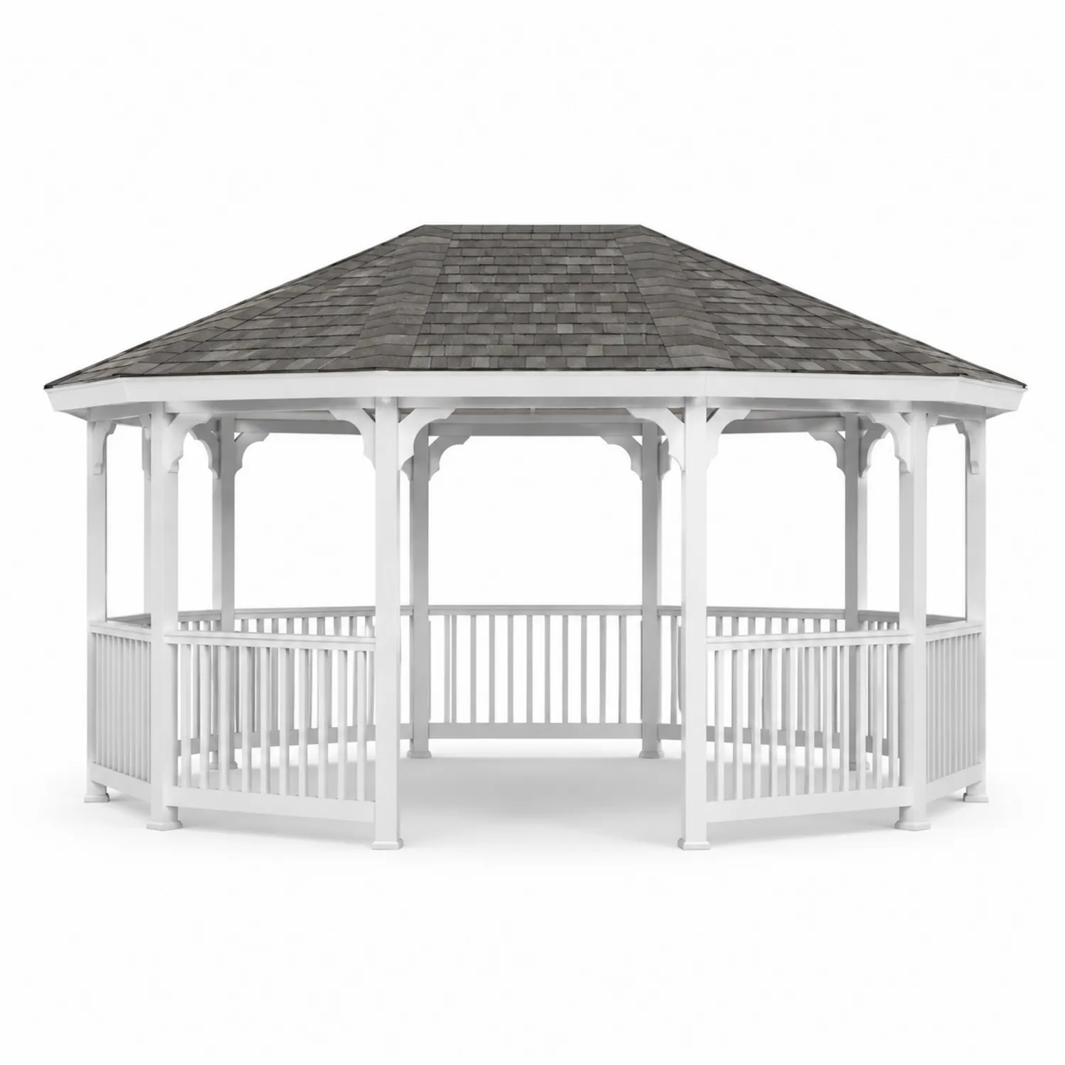 Gazebo ottagonale in legno bianco con tetto grigio