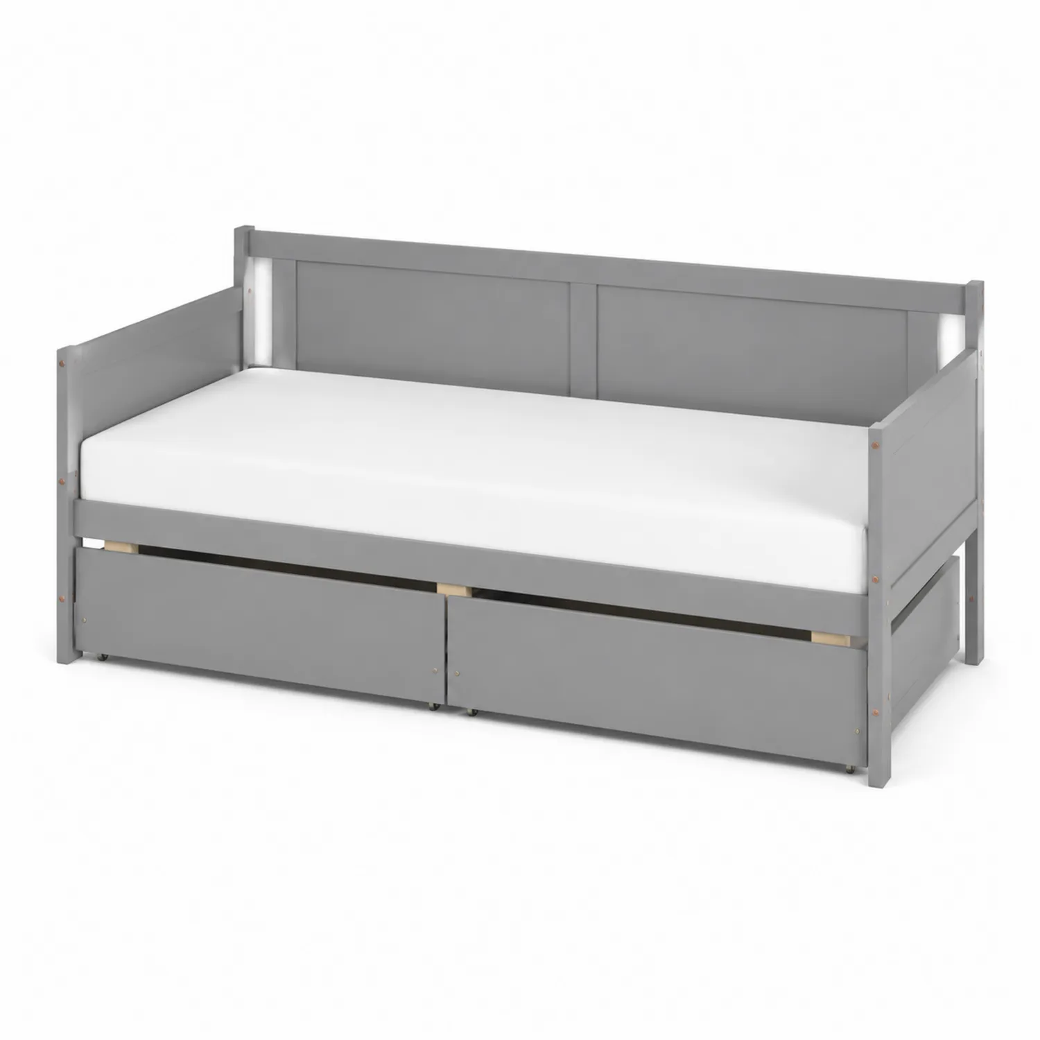 Letto Divano in Legno Massello Grigio con Cassetti 200x90 cm