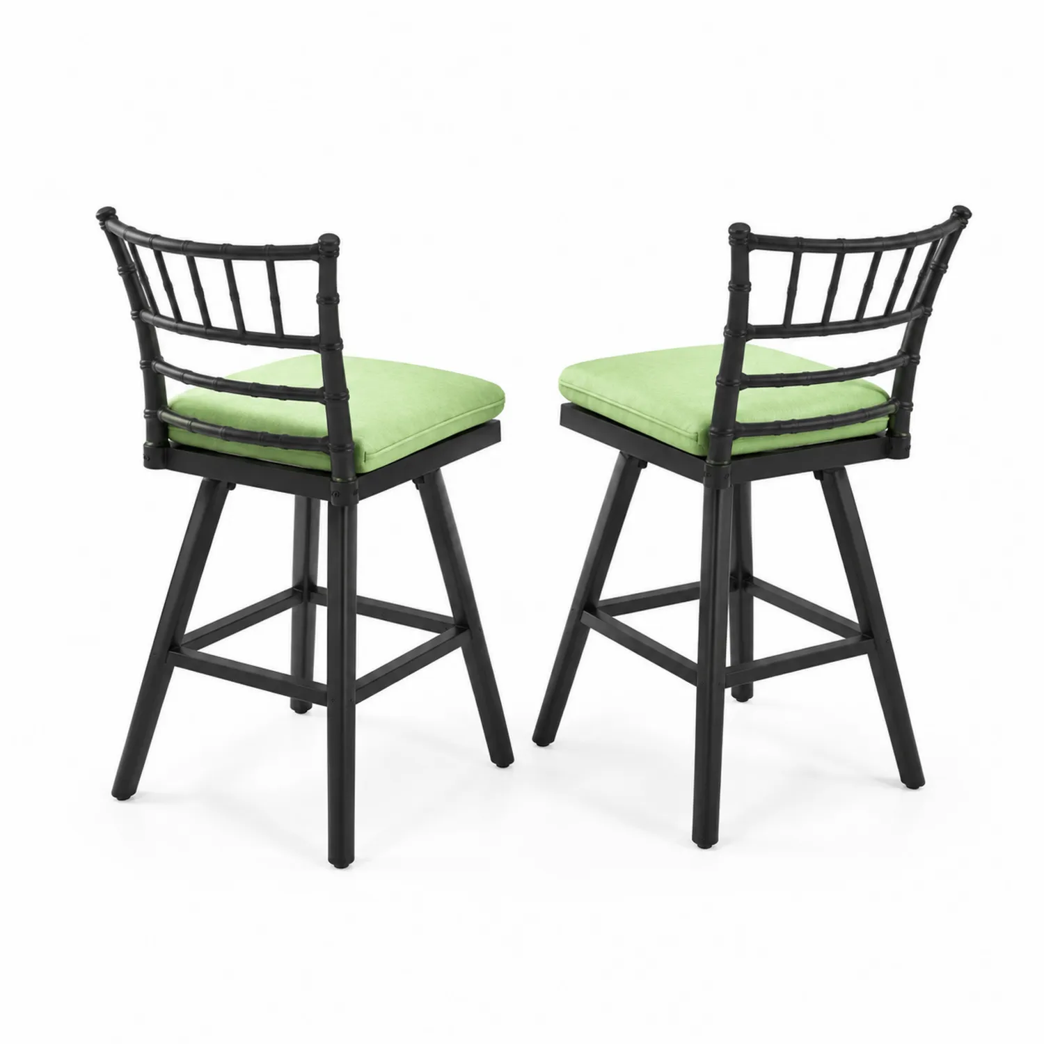 Set di 2 Sgabelli da Giardino in Alluminio con Cuscini Verdi