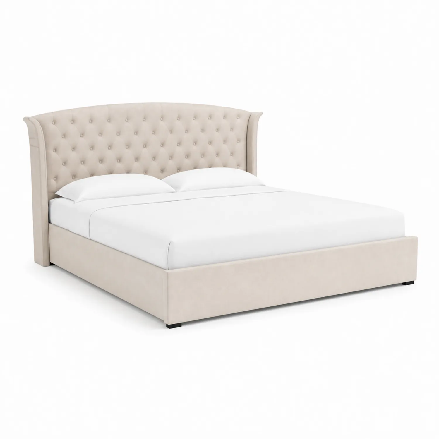 Letto Matrimoniale con Testiera in Velluto Beige 200x160 cm