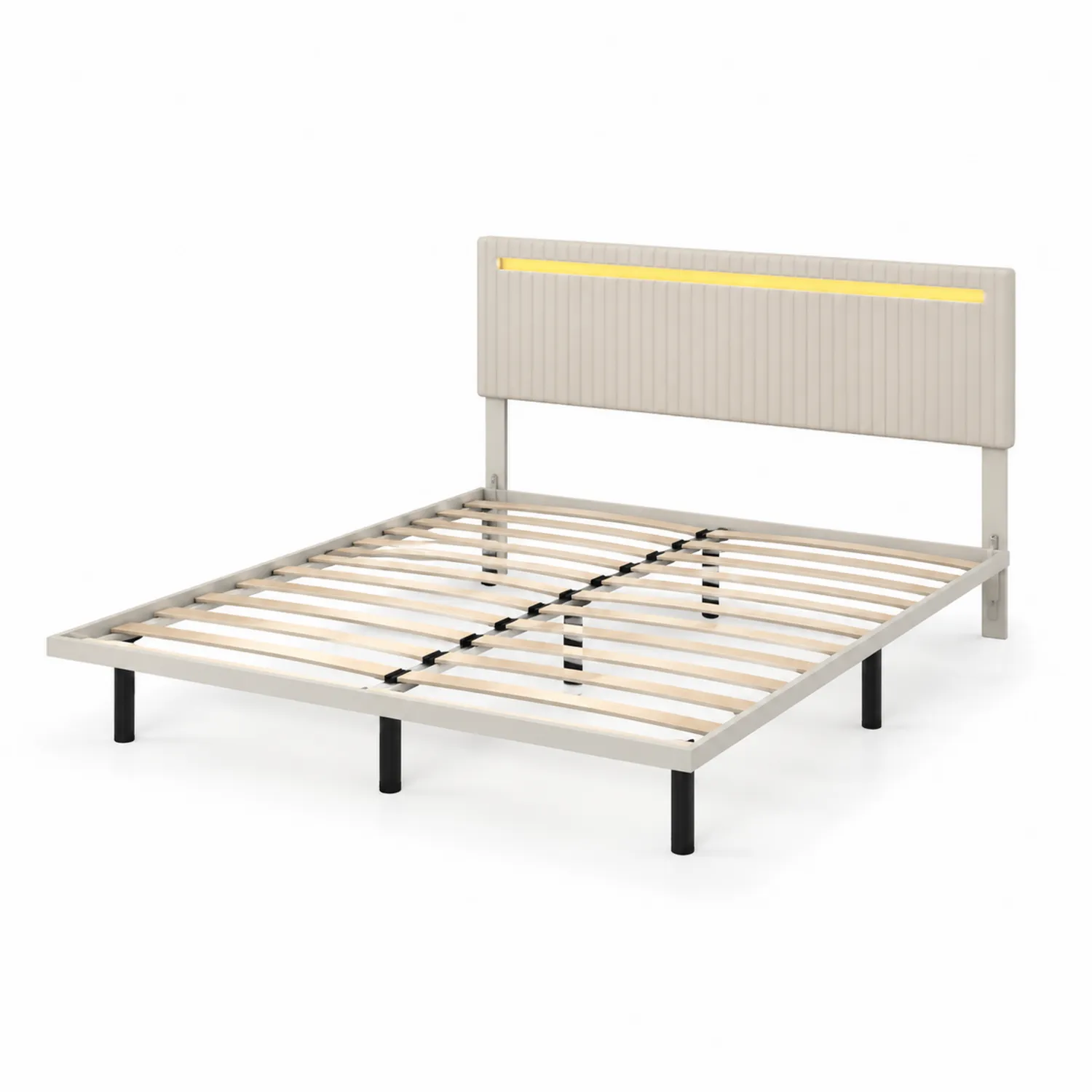 Letto Matrimoniale in Metallo con Testiera in Legno Beige 160x200 cm