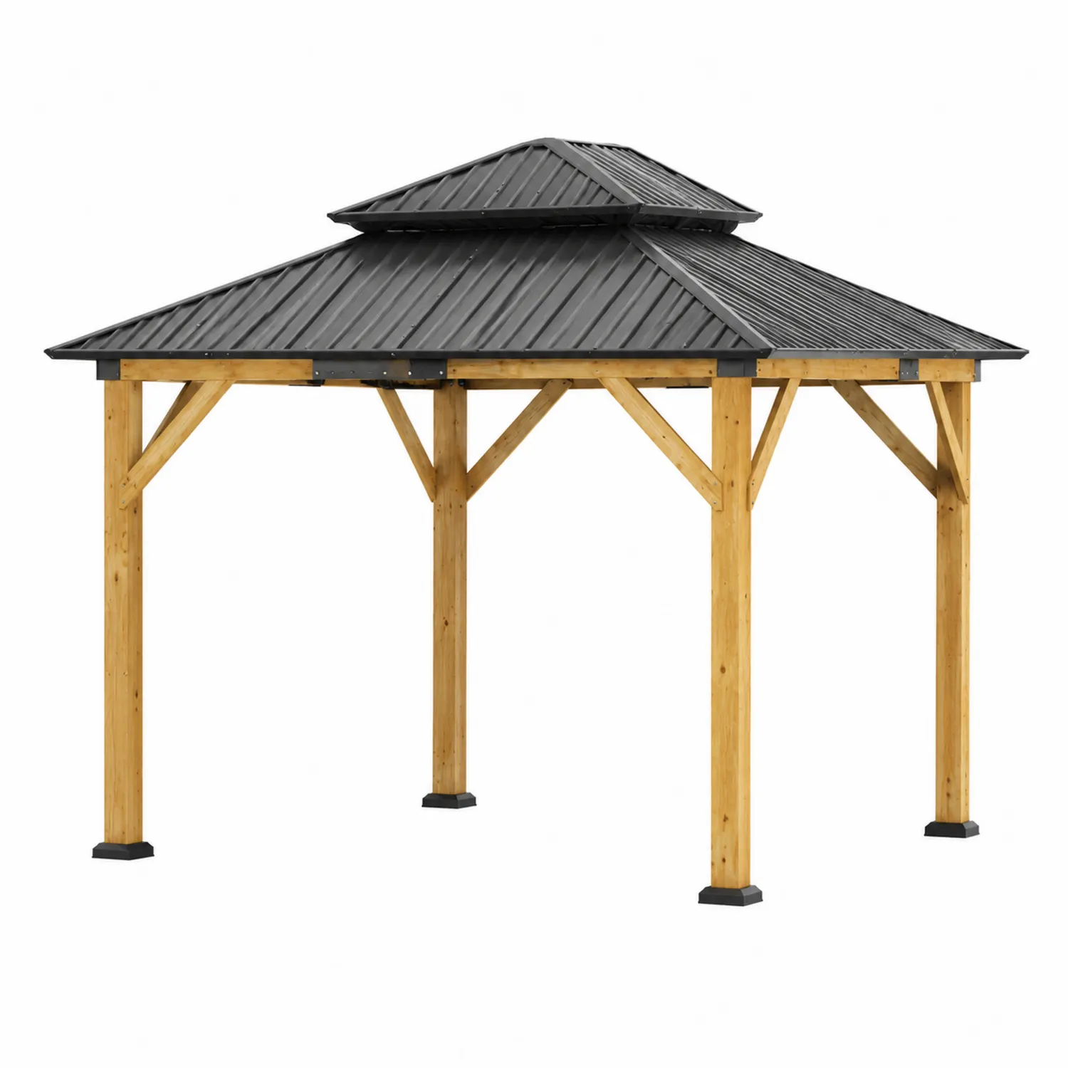 Gazebo in Legno e Metallo 3x3 m con Tetto in Acciaio