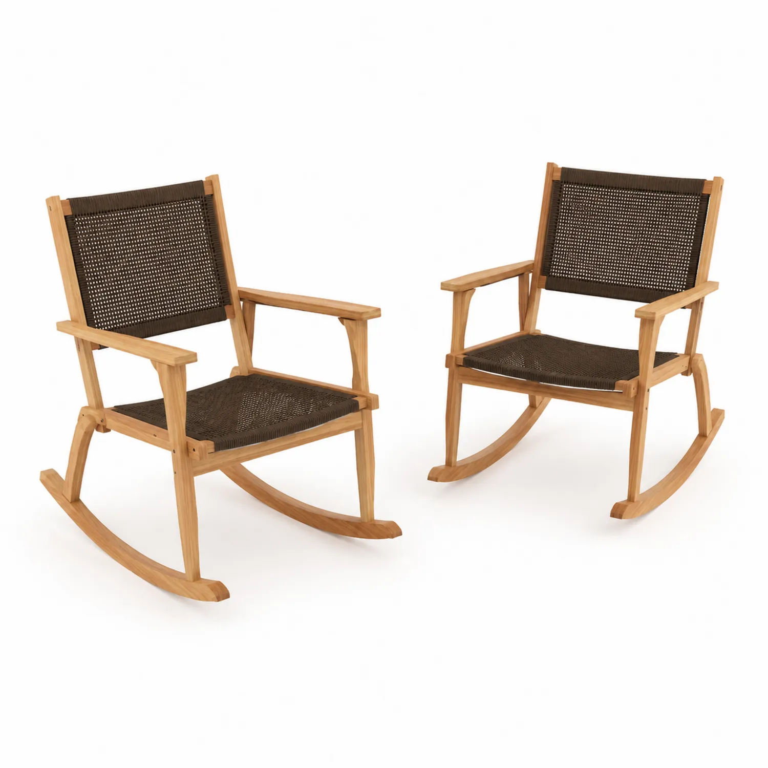Set di 2 sedie a dondolo in legno teak e rattan sintetico