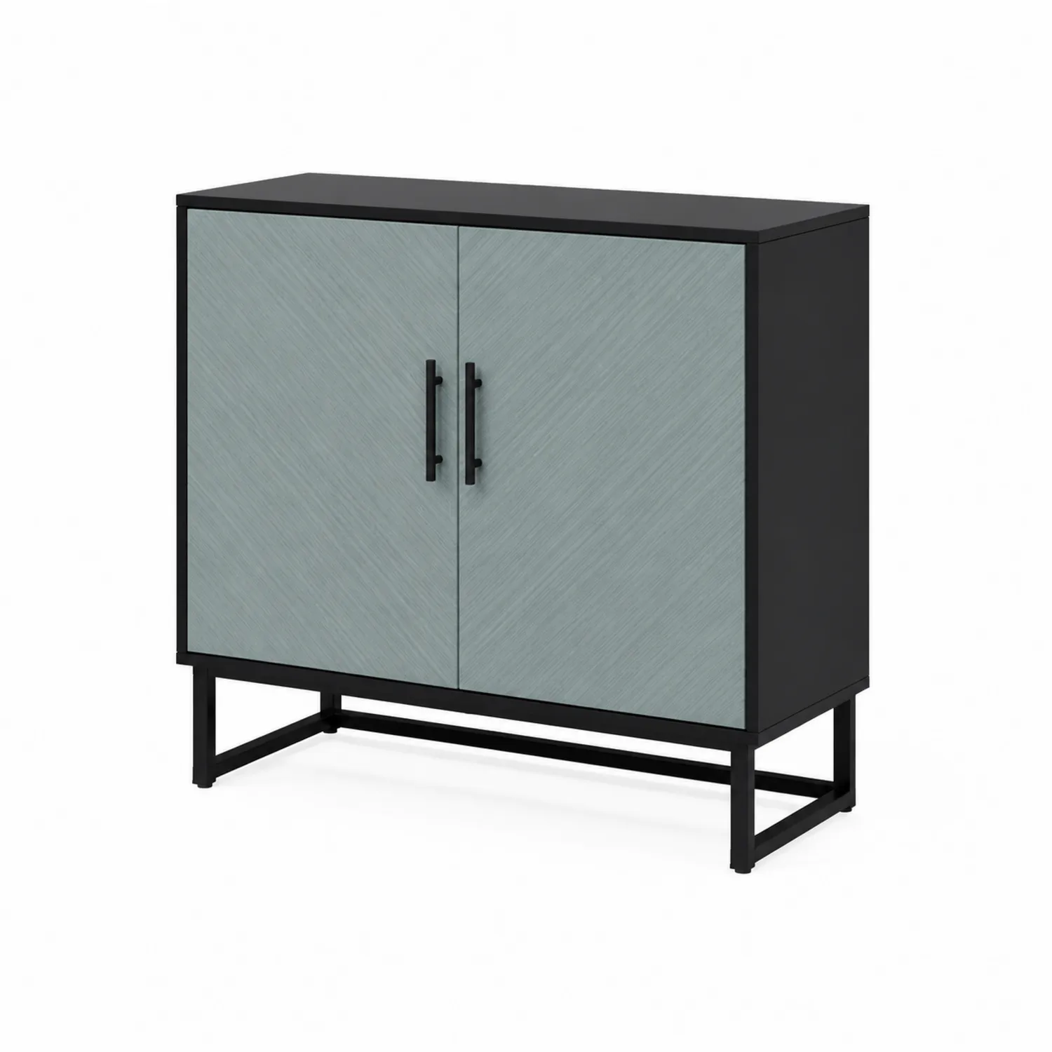 Credenza rettangolare 2 ante MDF e metallo Nero/Verde Acqua 80x35x90 cm