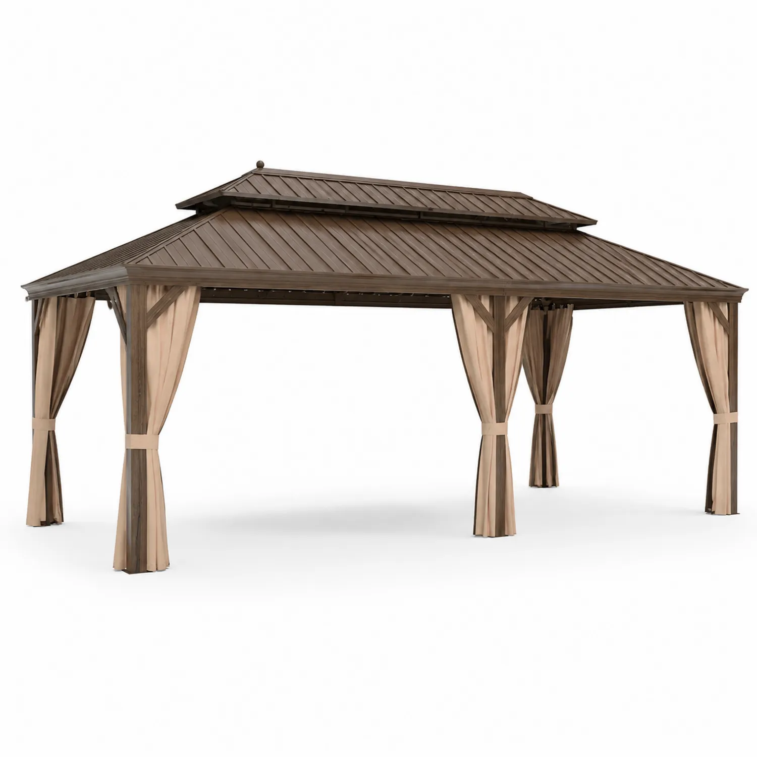Gazebo in Alluminio con Tetto in Acciaio 400x300 cm Marrone e Beige
