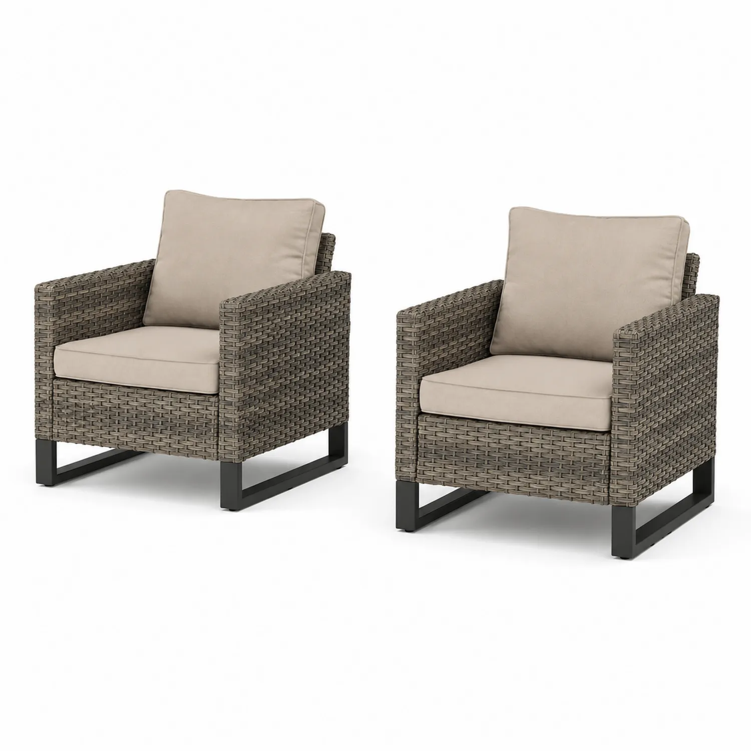 Set di 2 Poltrone da Esterno in Rattan con Cuscini Beige