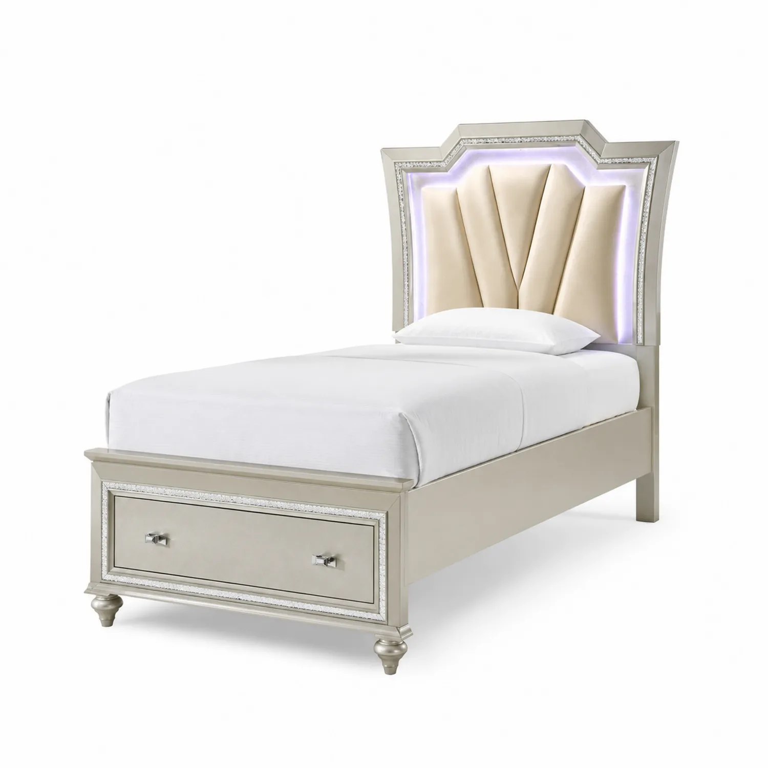 Letto singolo con testiera in pelle e LED 200x100 cm con cassetto