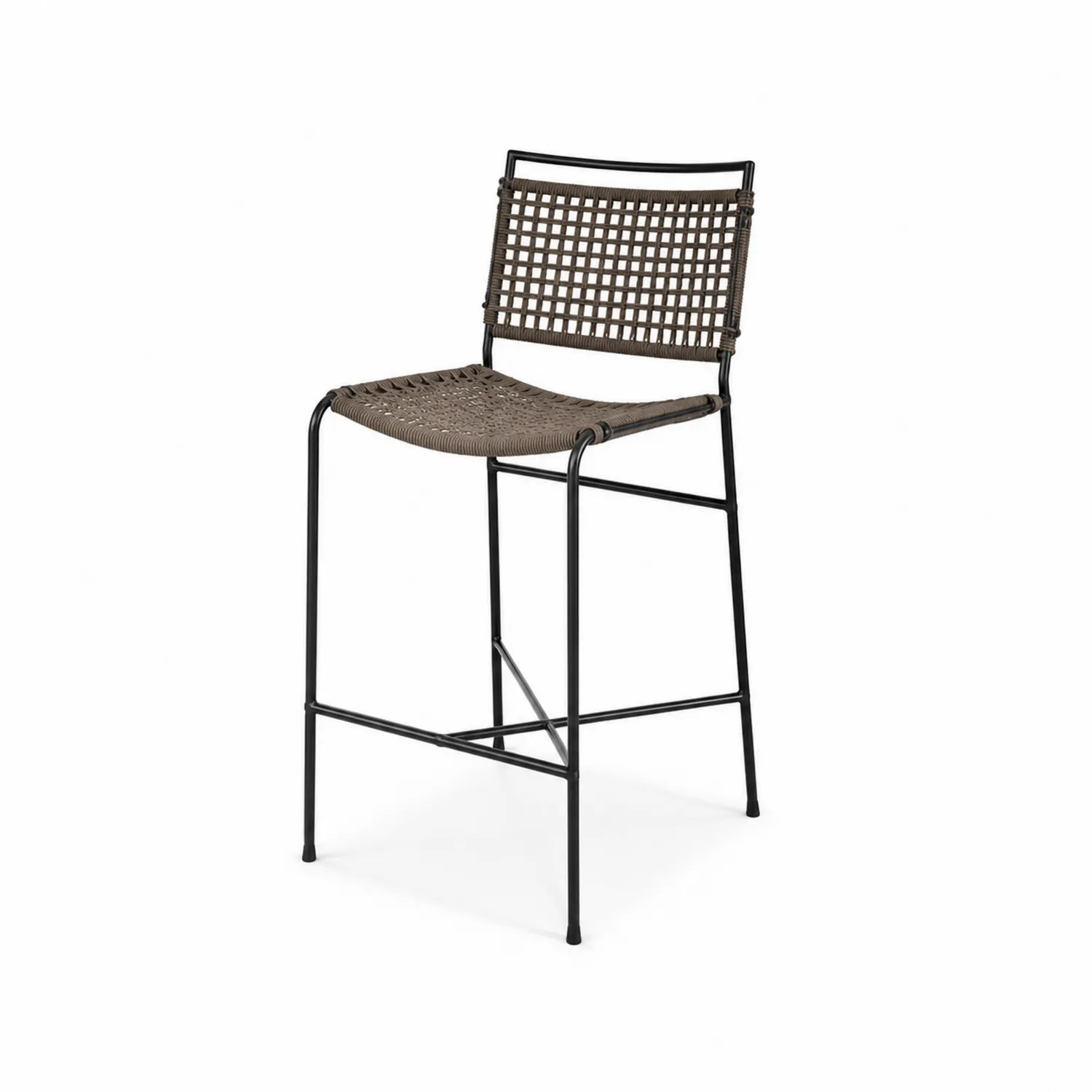 Sgabello in Metallo Nero e Corda Sintetica Marrone, 95 cm