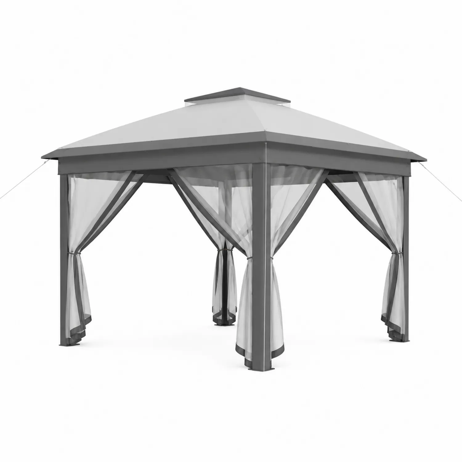 Gazebo da Giardino in Alluminio e Poliestere Grigio con Zanzariere in Tulle