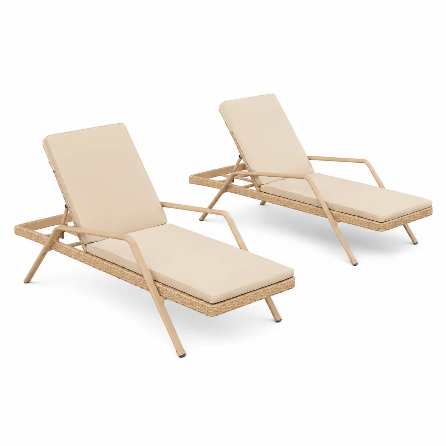 Set di 2 Lettini in Alluminio e Polyrattan Beige