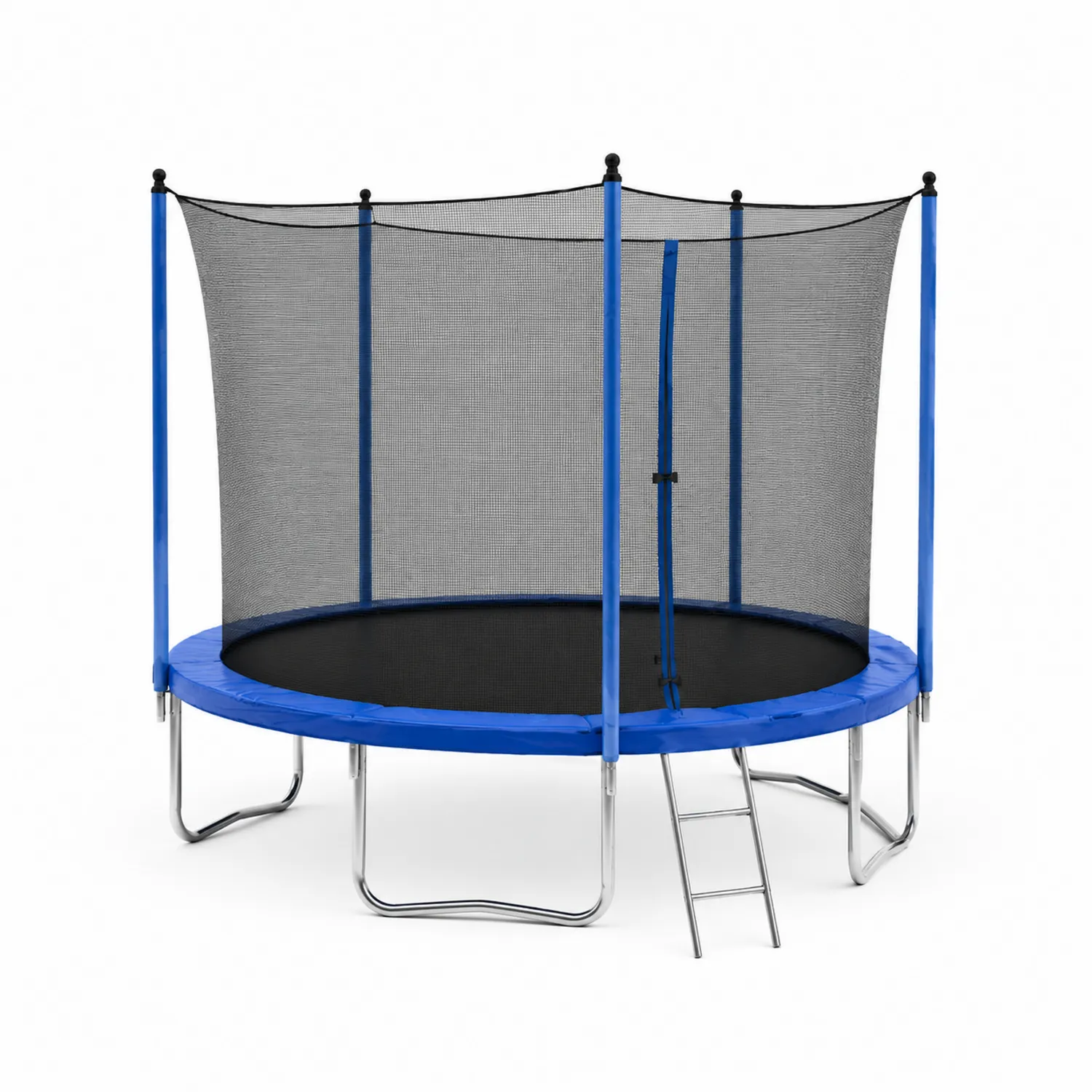 Trampolino rotondo in acciaio con rete di sicurezza e scaletta, diametro 305 cm, blu