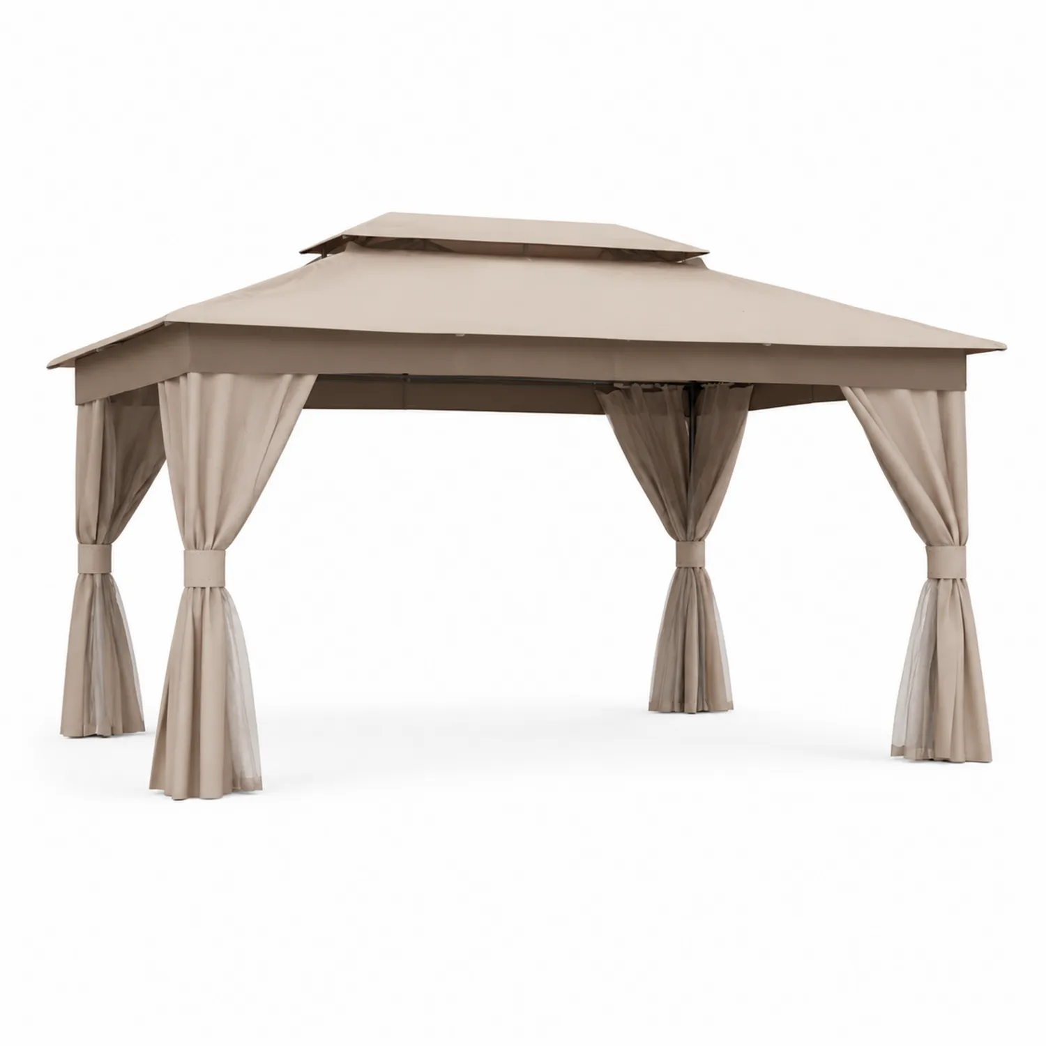 Gazebo da Giardino in Acciaio con Tettuccio in Poliestere Beige