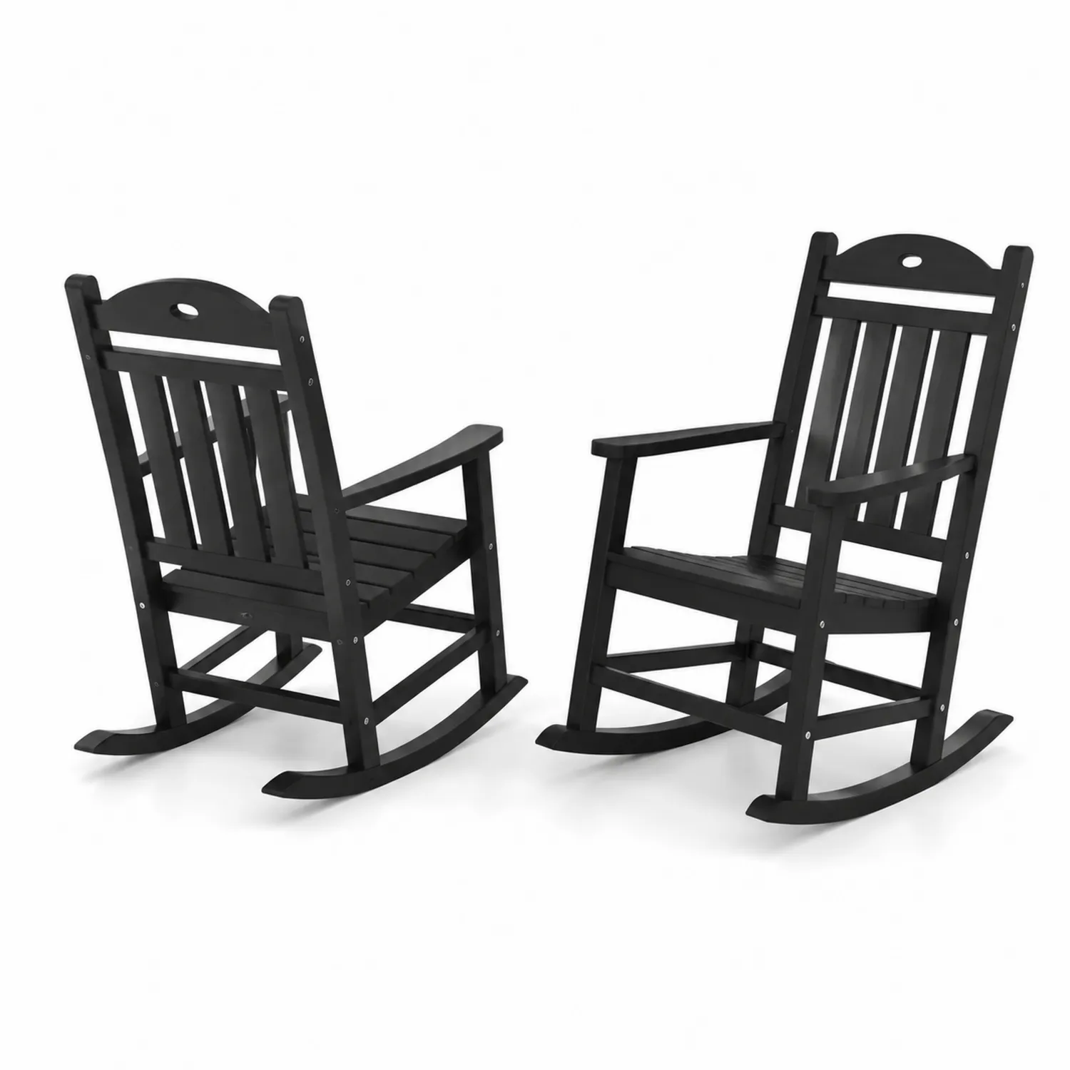 Set di Sedie a Dondolo per Esterno in Legno Nero