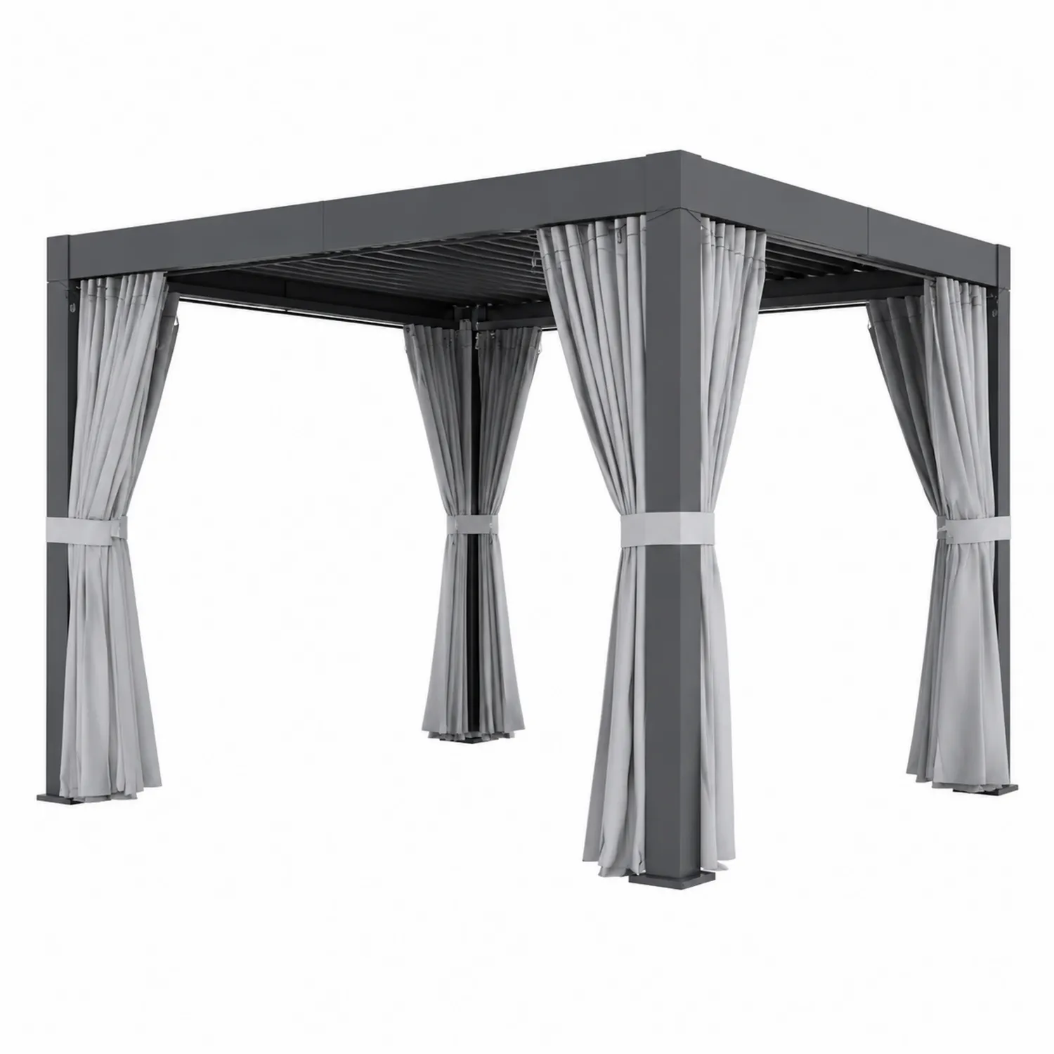 Gazebo Pergola Quadrato 3x3m Alluminio Grigio con Tende in Poliestere