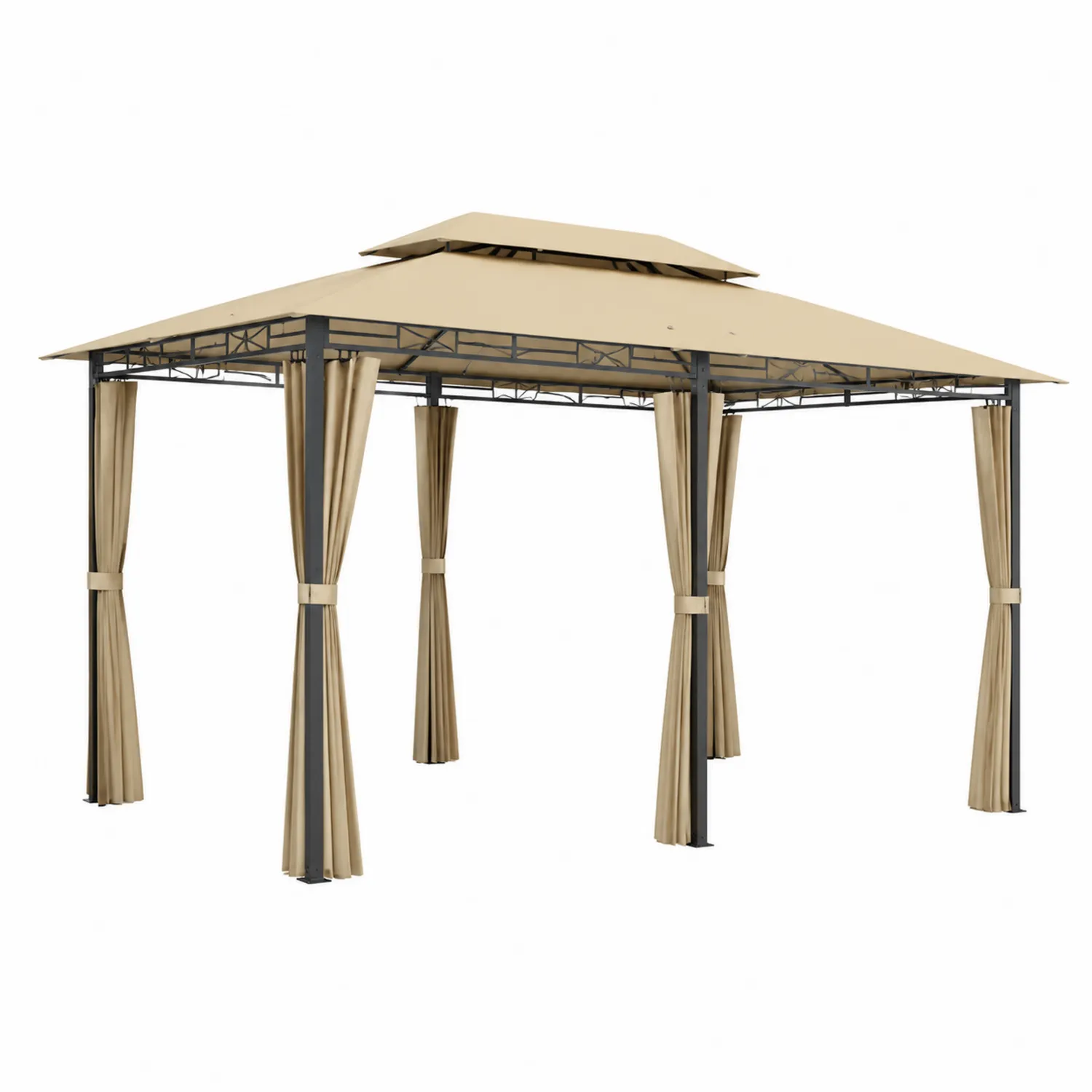 Gazebo quadrato da esterno 3x3m in acciaio con tetto in poliestere beige
