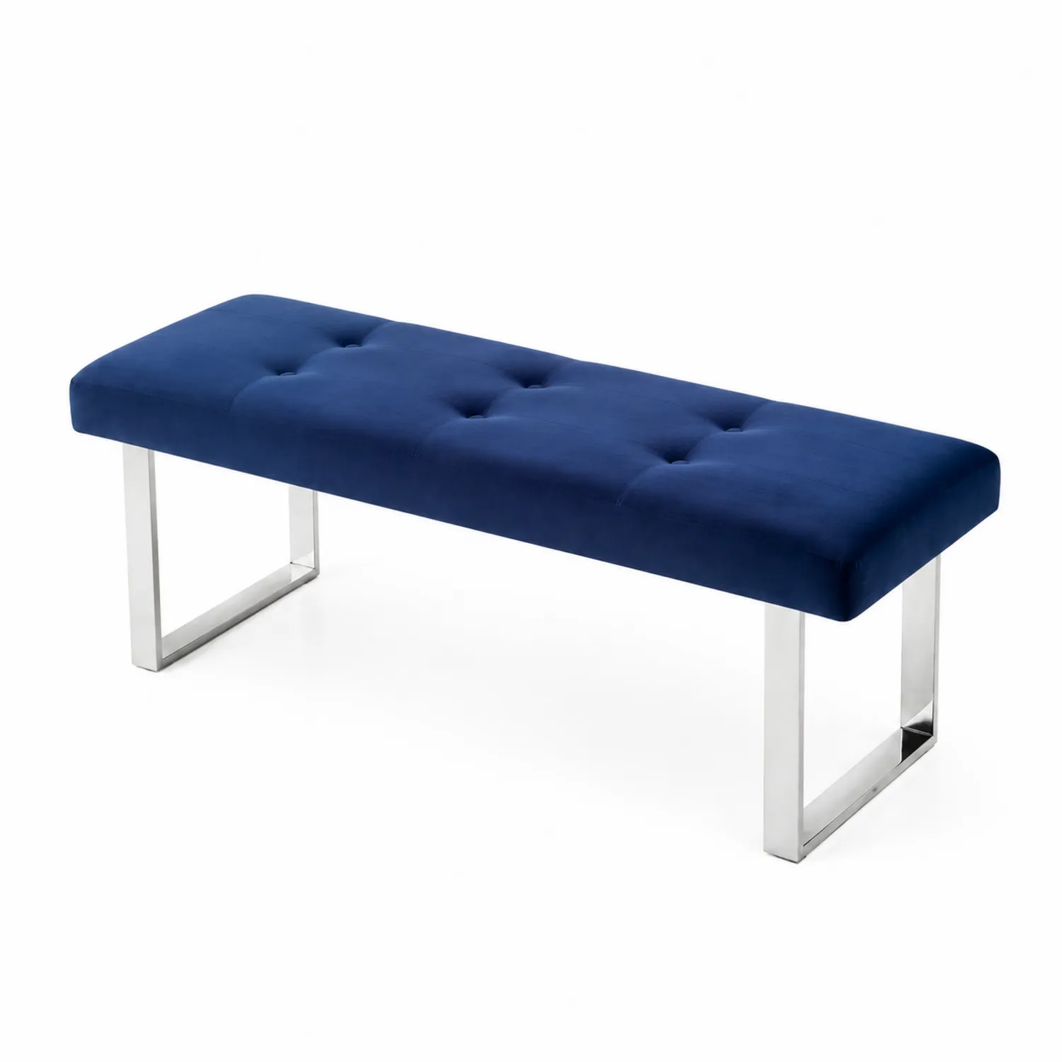 Panca con Rivestimento in Velluto e Gambe in Metallo Blu