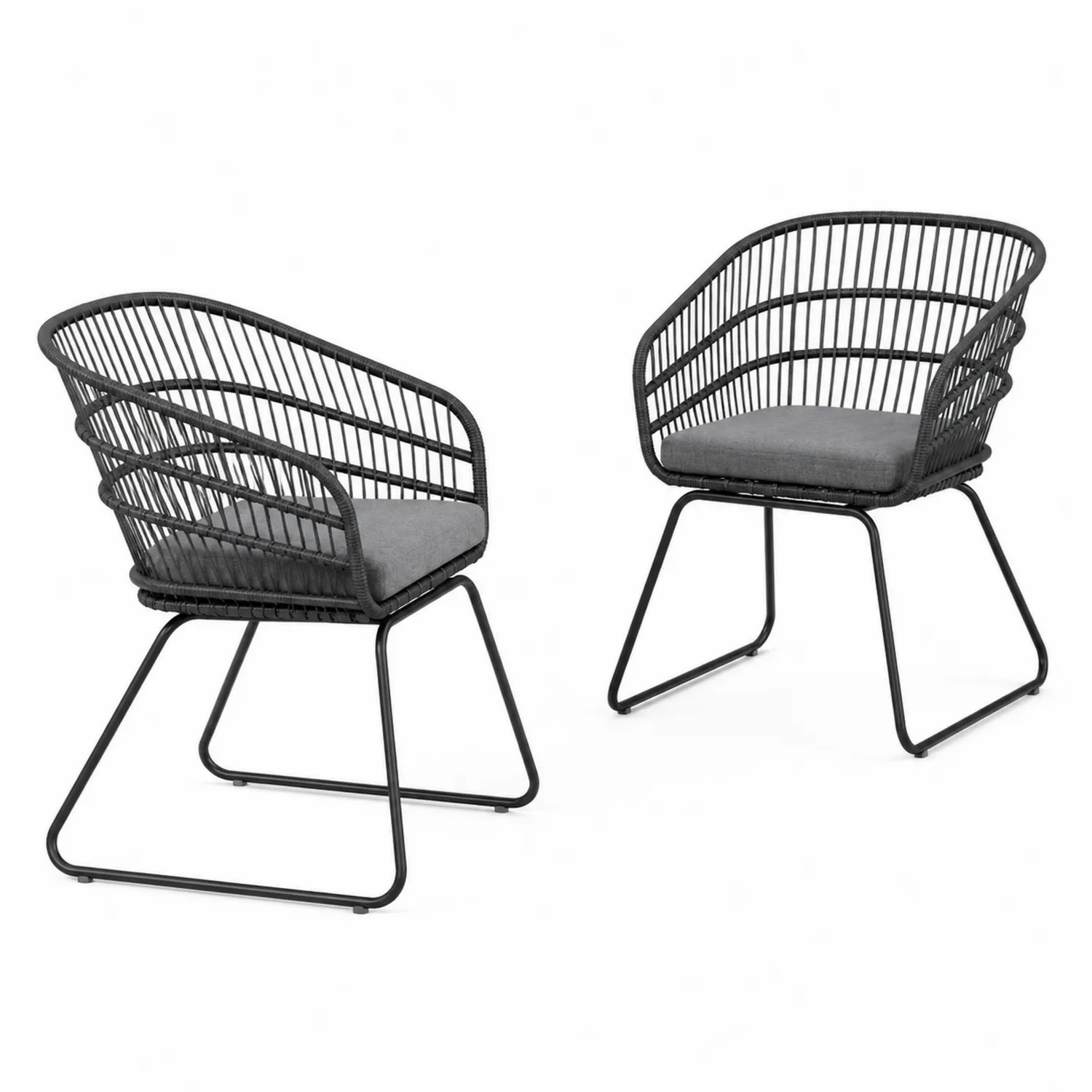 Set di 2 sedie da giardino in metallo e rattan con cuscini