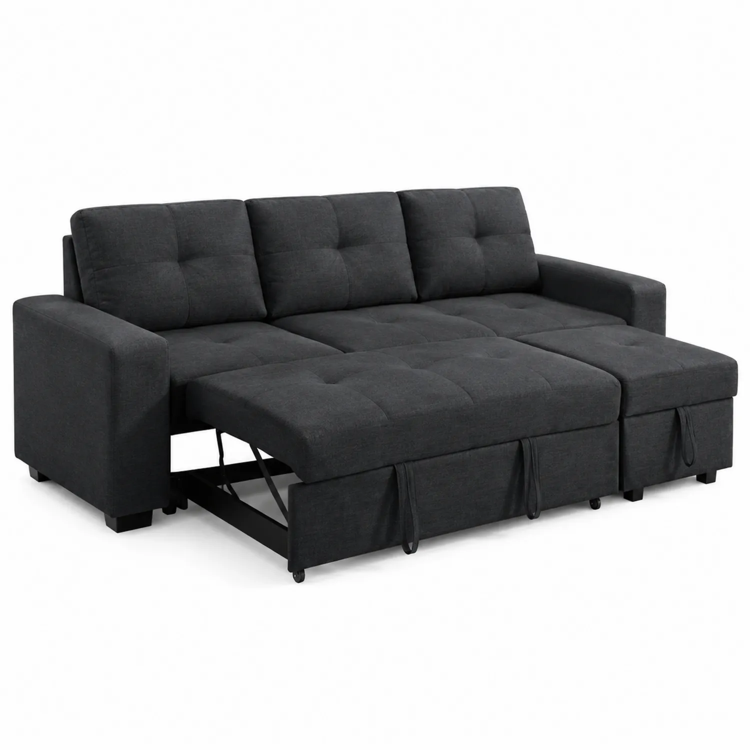 Divano Letto Angolare in Tessuto Grigio Scuro