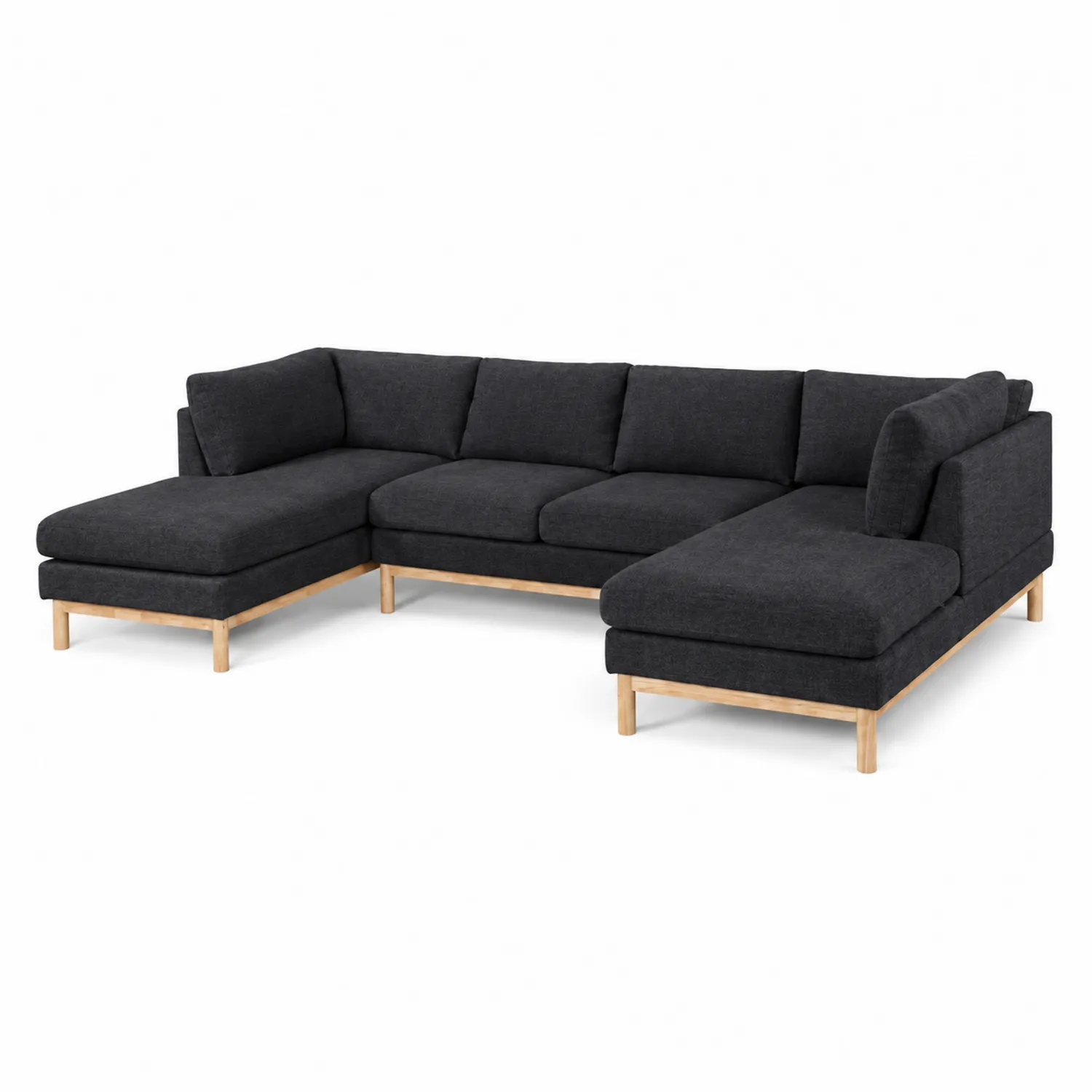 Divano modulare ad angolo in tessuto poliestere grigio scuro con base in legno di faggio