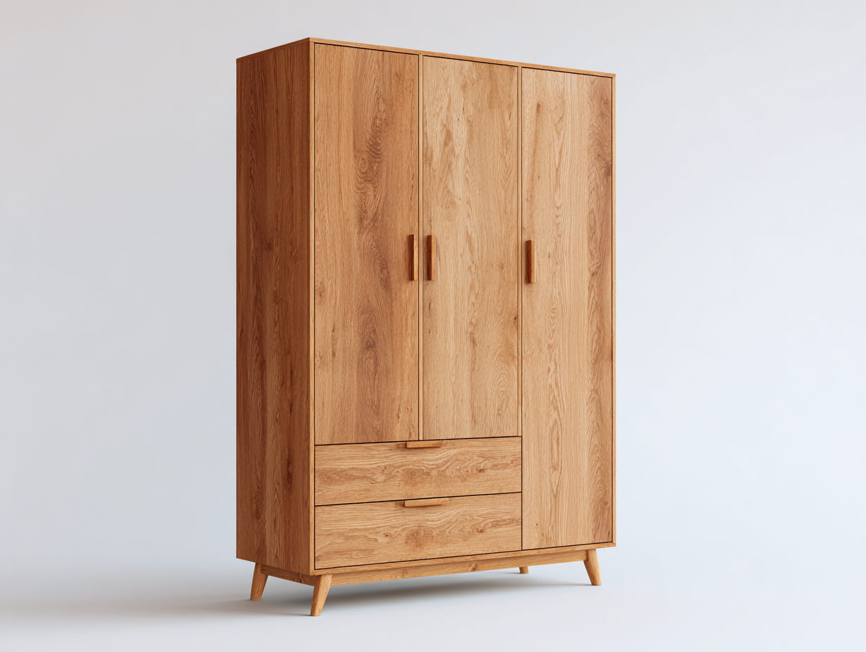Armadio a 3 ante - legno ingegnerizzato - 154 x 59 x 193 cm - naturale - stile nordico-Niriajahaus