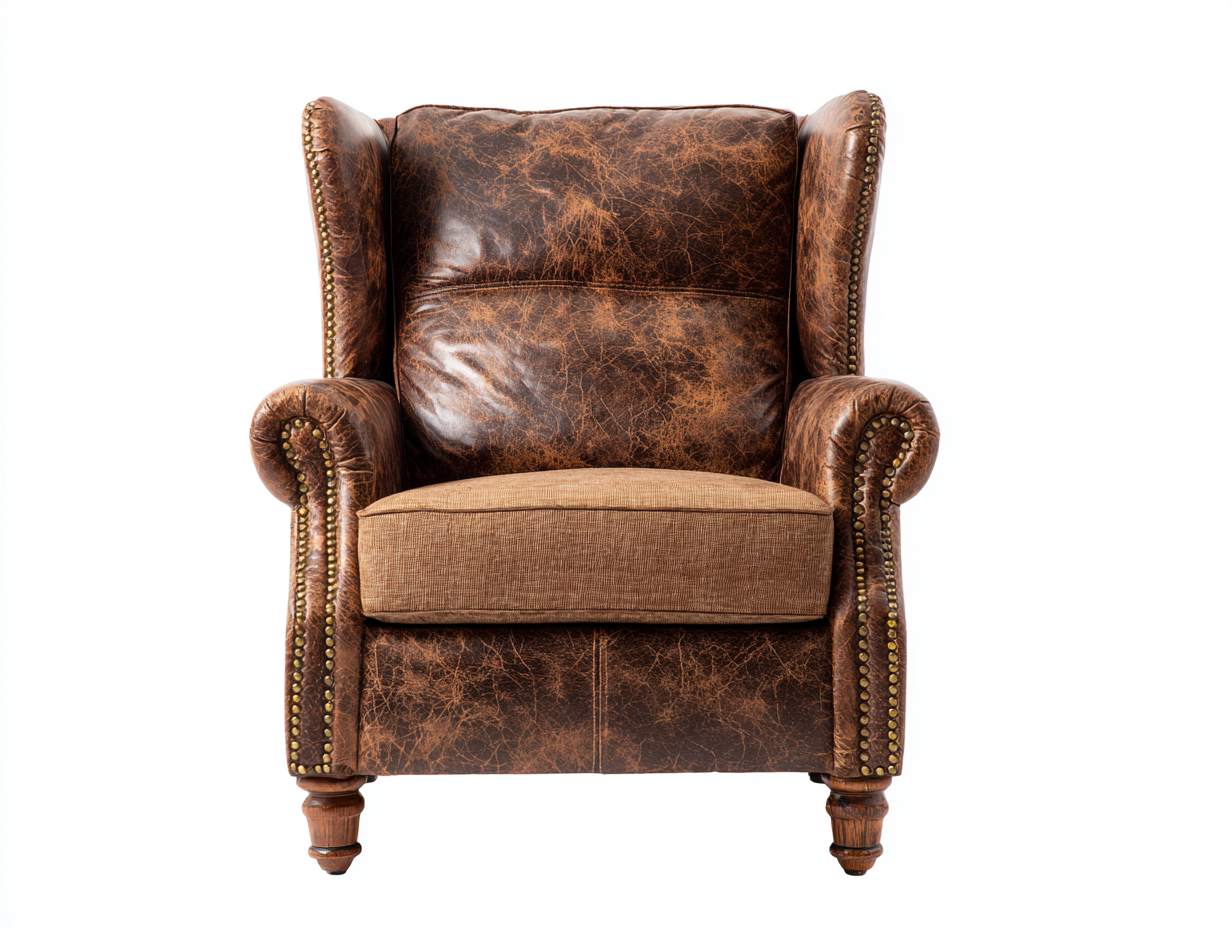 Poltrona in pelle - Pelle-Tessuto-Legno - 87x93x111 cm - Marrone vintage - Stile classico rustico-Niriajahaus