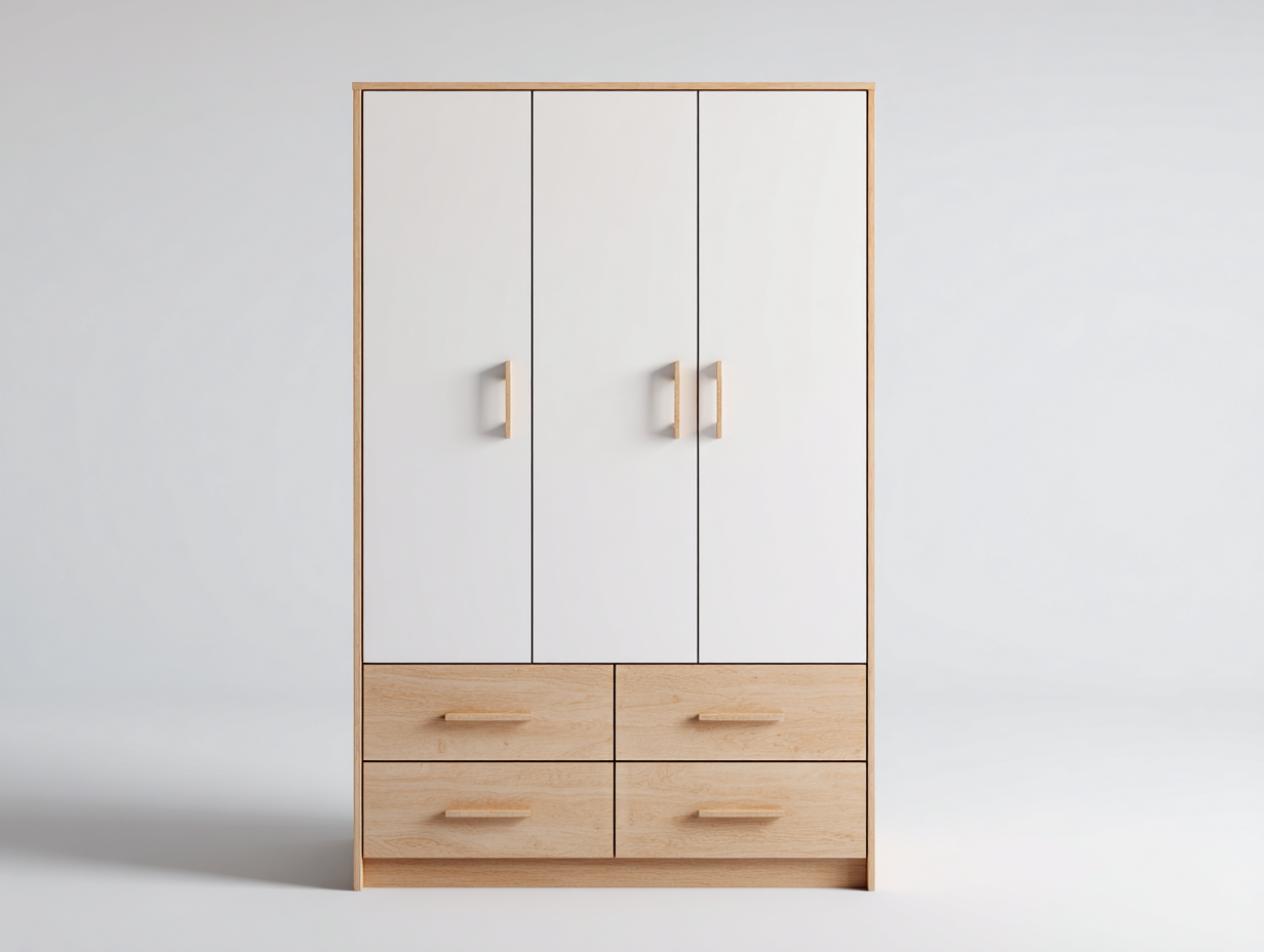 Armadio a 3 ante - legno ingegnerizzato - 160 x 60 x 200 cm - bianco naturale - design moderno-Niriajahaus