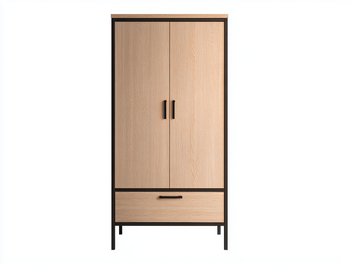 Armadio a 2 ante - legno ingegnerizzato-metallo - 97 x 50 x 191 cm - naturale-nero - stile industriale-Niriajahaus