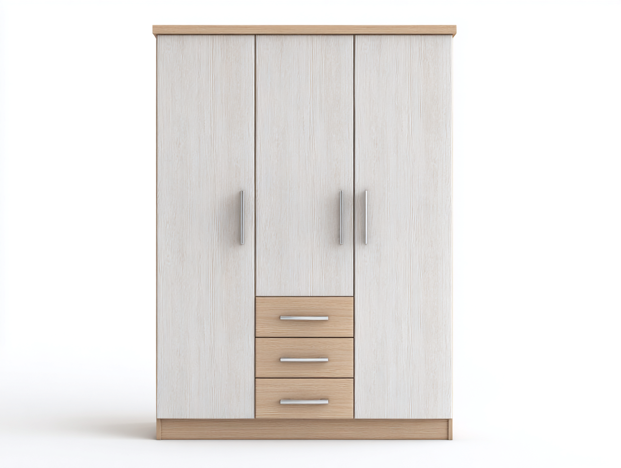 Armadio a 3 ante - legno ingegnerizzato - 148 x 57 x 191 cm - bianco-naturale - stile moderno-Niriajahaus
