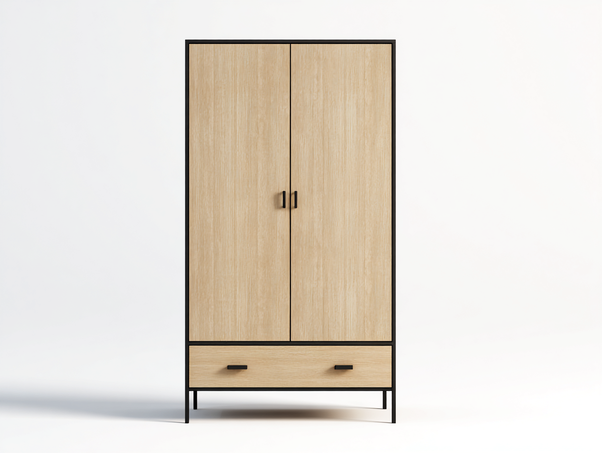 Armadio a 2 ante - legno ingegnerizzato-metallo - 96 x 50 x 190 cm - naturale-nero - stile industriale-Niriajahaus