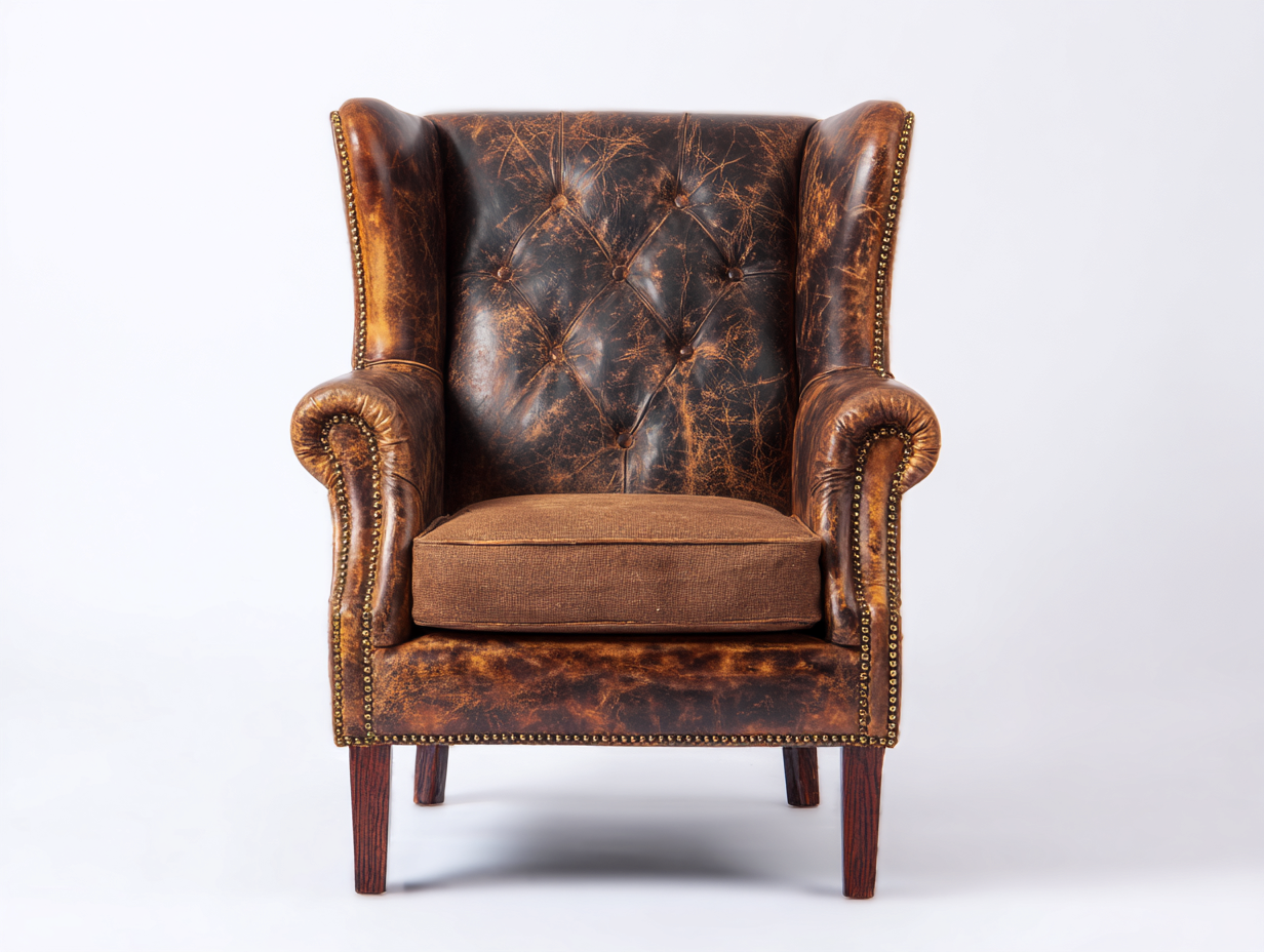 Poltrona in pelle - Pelle-Tessuto-Legno - 85x91x109 cm - Marrone vintage - Stile classico rustico-Niriajahaus