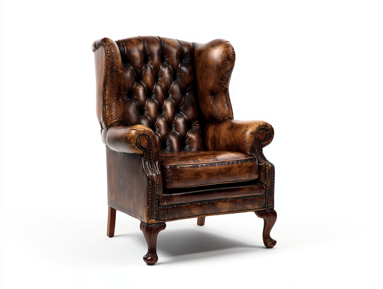Poltrona in pelle - Pelle-Legno - 86x92x112 cm - Marrone scuro - Stile classico capitonné-Niriajahaus