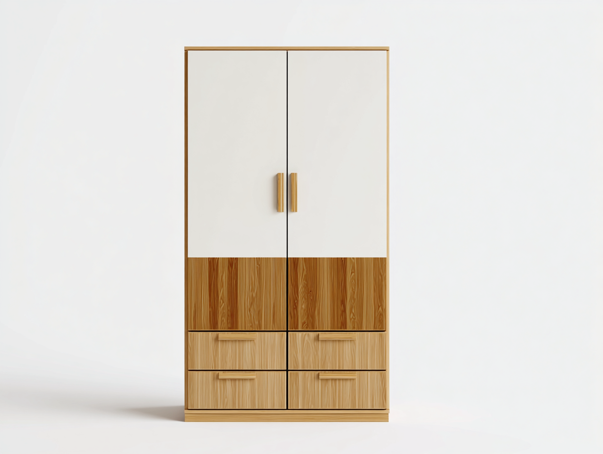 Armadio a 2 ante - legno ingegnerizzato - 106 x 56 x 189 cm - bianco-naturale - stile moderno-Niriajahaus