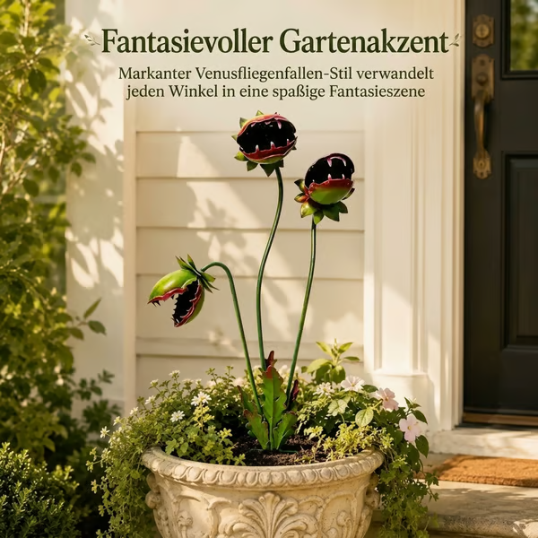Verspielter Gartenstecker aus Metall in Form einer fleischfressenden Pflanze