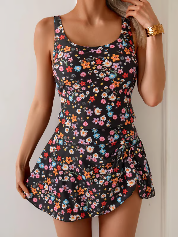 ☀️🌊Zweiteiliger Damen-Badeanzug mit Bauchkontrolle – High-Waist-Tanktop und Badeskirt