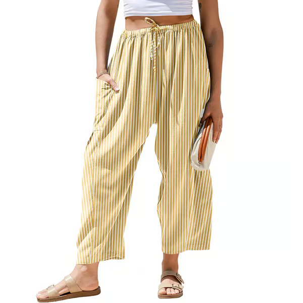 👖Damenhose in Karo- und Streifenmuster mit lockerem Barrel-Schnitt, Tunnelzug, niedriger Taille, Taschen und weiter Harem-Form