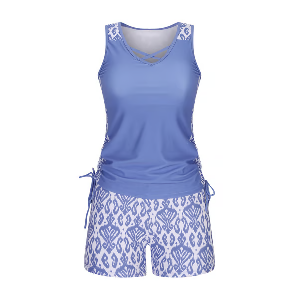 🔥Damen-Bade-Set mit Bauchkontrolle und integriertem BH – Figurschmeichelnde Boho-Bademode mit Shorts