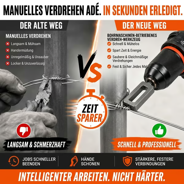 🧰 Stahldraht‑Verdrehwerkzeug für Bohrmaschinen – Schnelles Festziehen & automatische Drahtverdreh‑Aufsatzvorrichtung