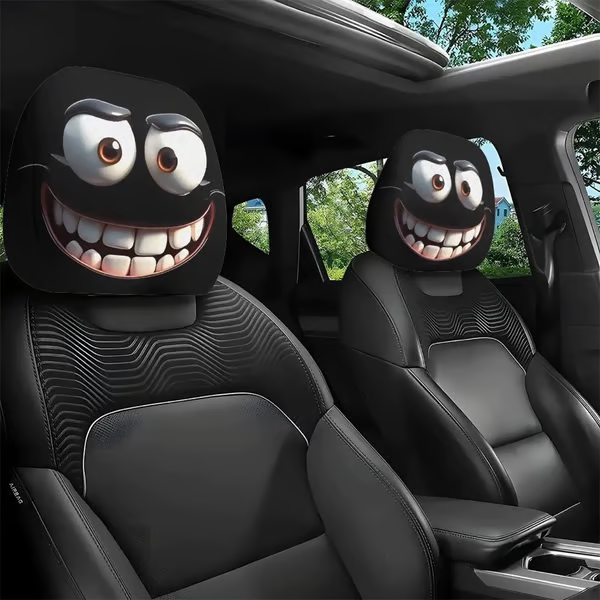 😆 Lustige Auto-Kopfstützenbezüge im Cartoon-Stil – 2 Stück, universelle Passform 🚗