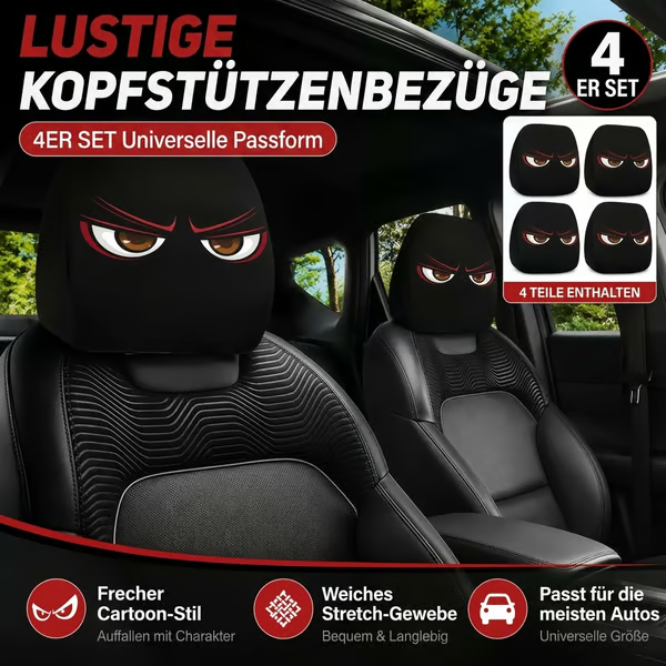 😆 Lustige Auto-Kopfstützenbezüge im Cartoon-Stil – 2 Stück, universelle Passform 🚗